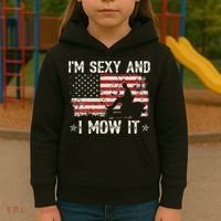 Lawn Mowing Landscaping I'm Sexy And I Mow It Flag Kids Hoodie thumb 3