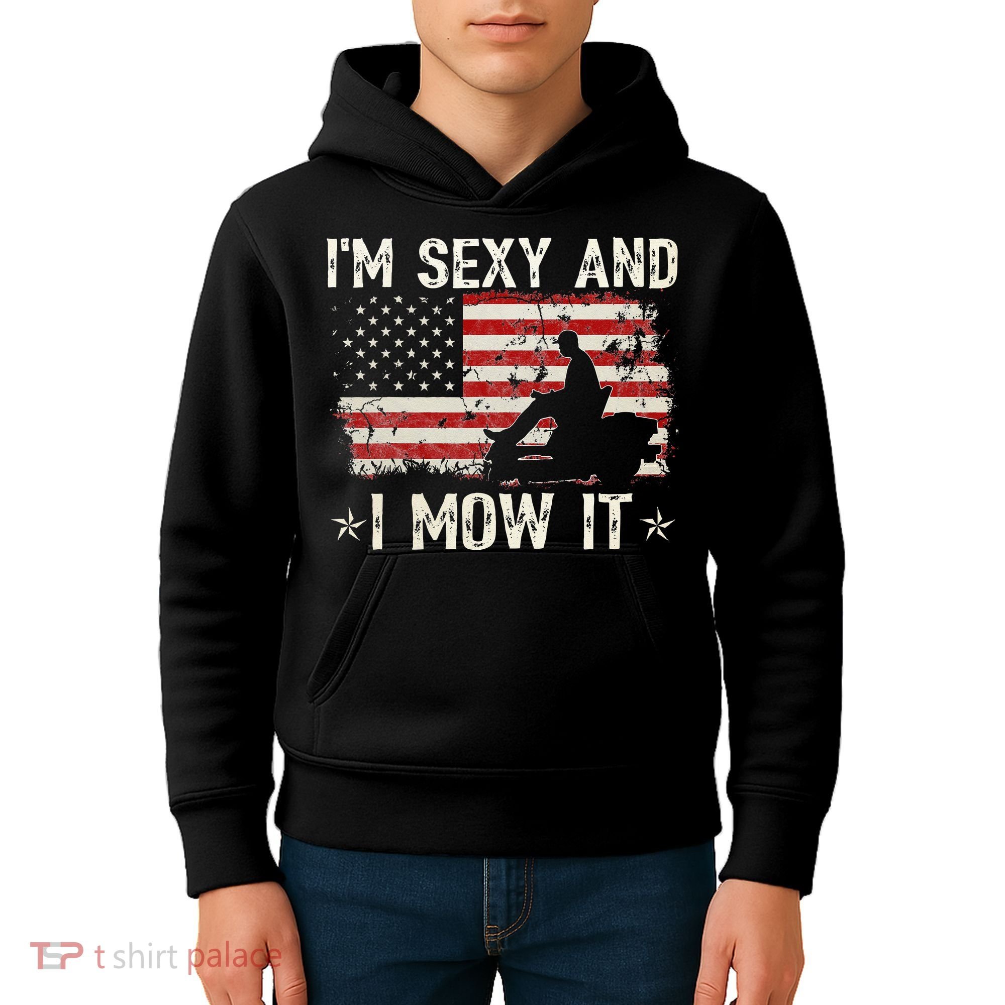 Lawn Mowing Landscaping I'm Sexy And I Mow It Flag Kids Hoodie