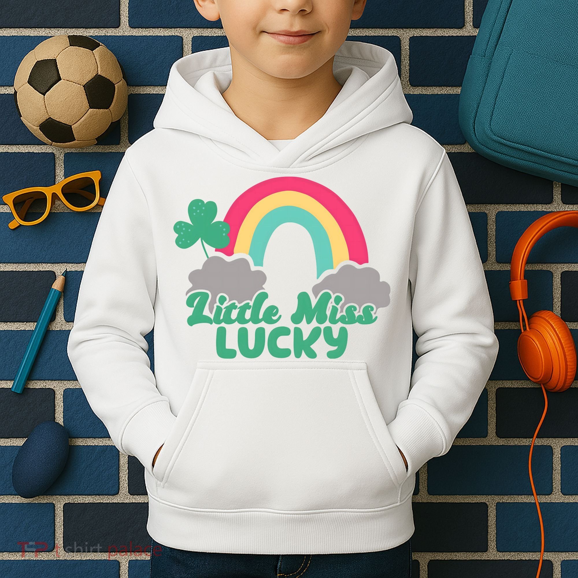 Little Miss Lucky Rainbow St Patrick's Day Kids Hoodie
