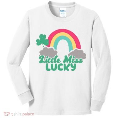 Little Miss Lucky Rainbow St Patrick's Day Kids Long Sleeve Shirt