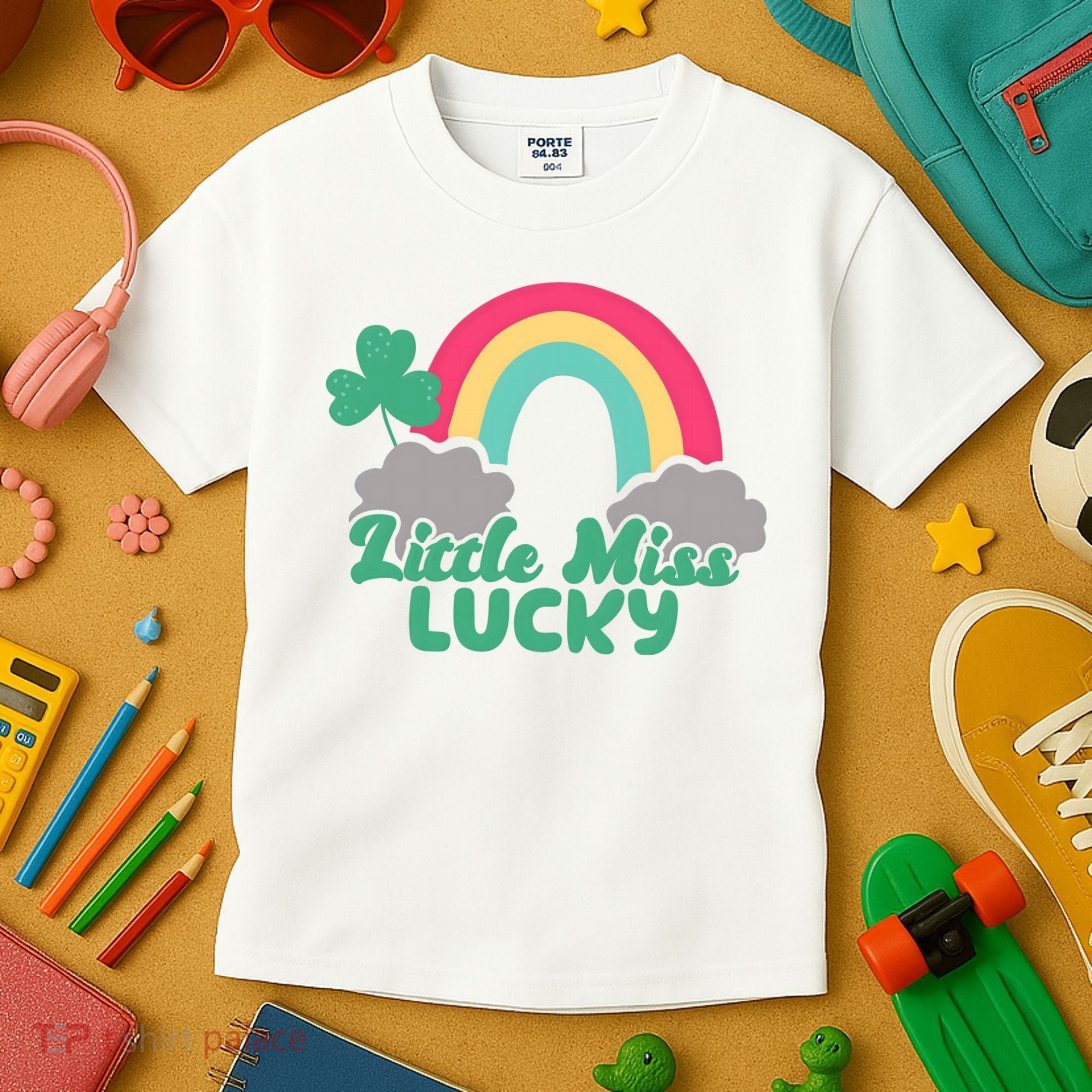 Little Miss Lucky Rainbow St Patrick's Day Kids T-Shirt