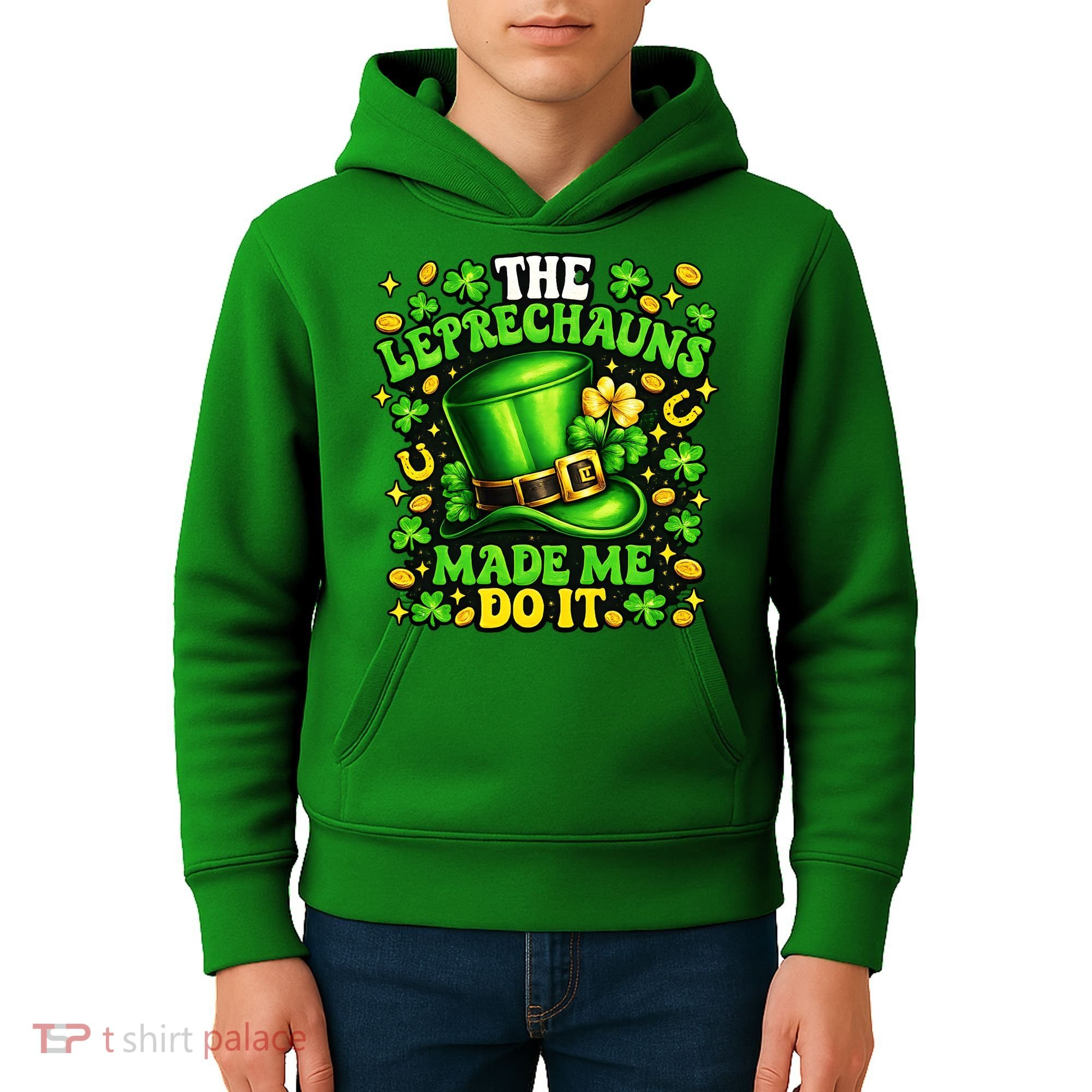 Leprechauns Made Me Do It St Patricks Day Shamrock Kids Hoodie