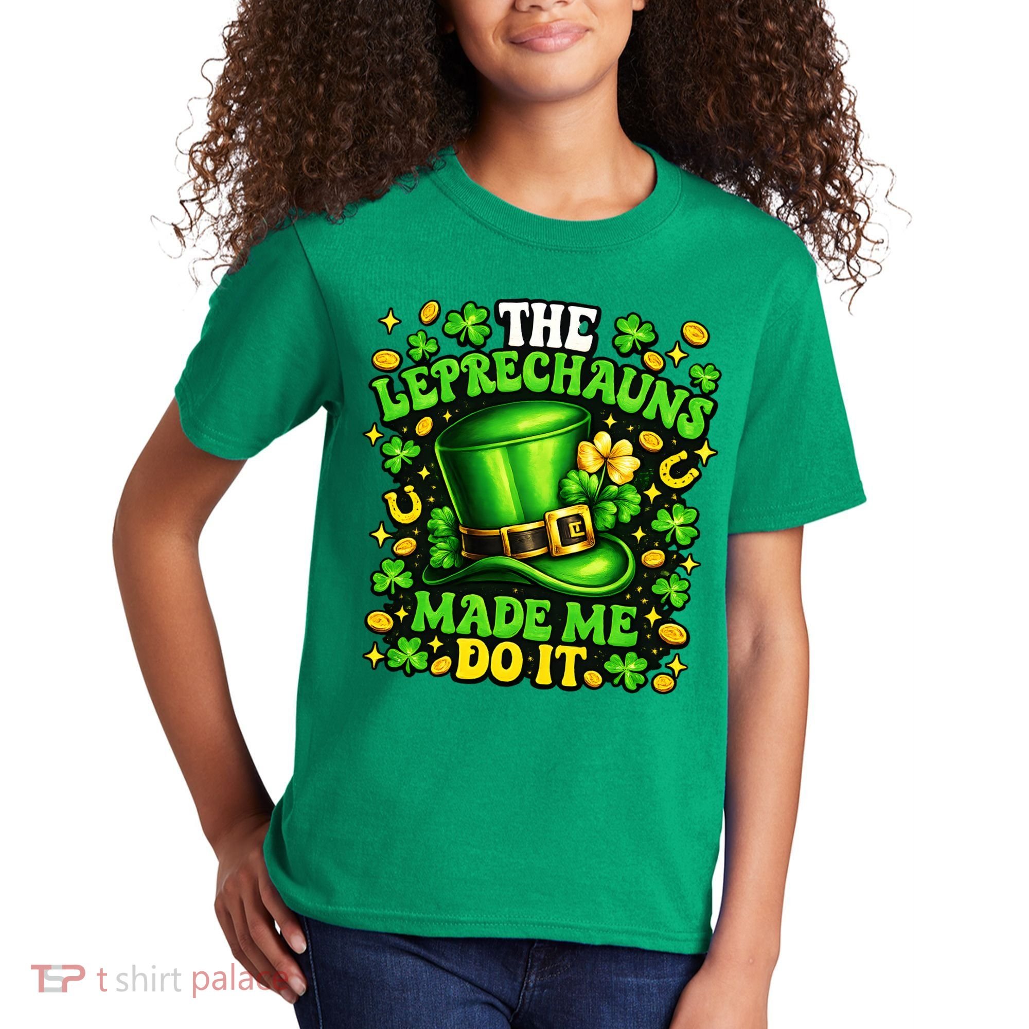 Leprechauns Made Me Do It St Patricks Day Shamrock Kids T-Shirt