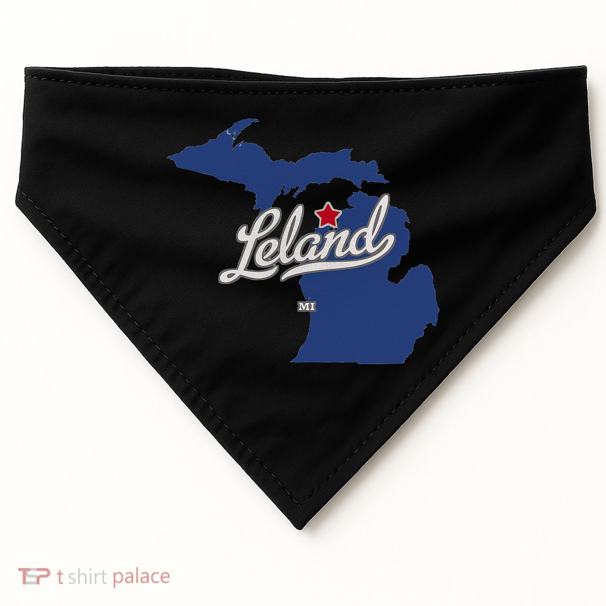Leland Michigan MI Map USA-Made Doggie Bandana