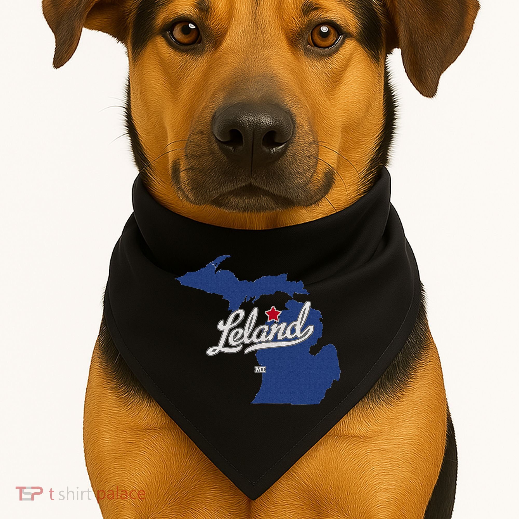 Leland Michigan MI Map USA-Made Doggie Bandana