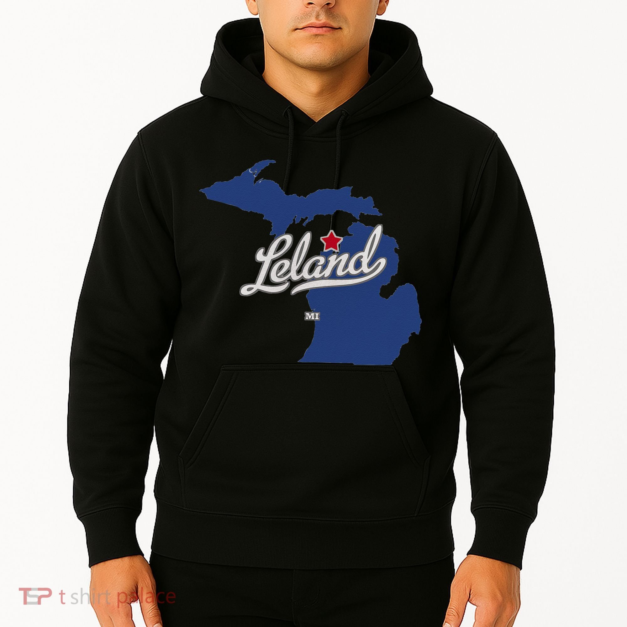 Leland Michigan MI Map Hoodie