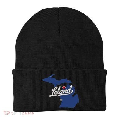 Leland Michigan MI Map Beanie