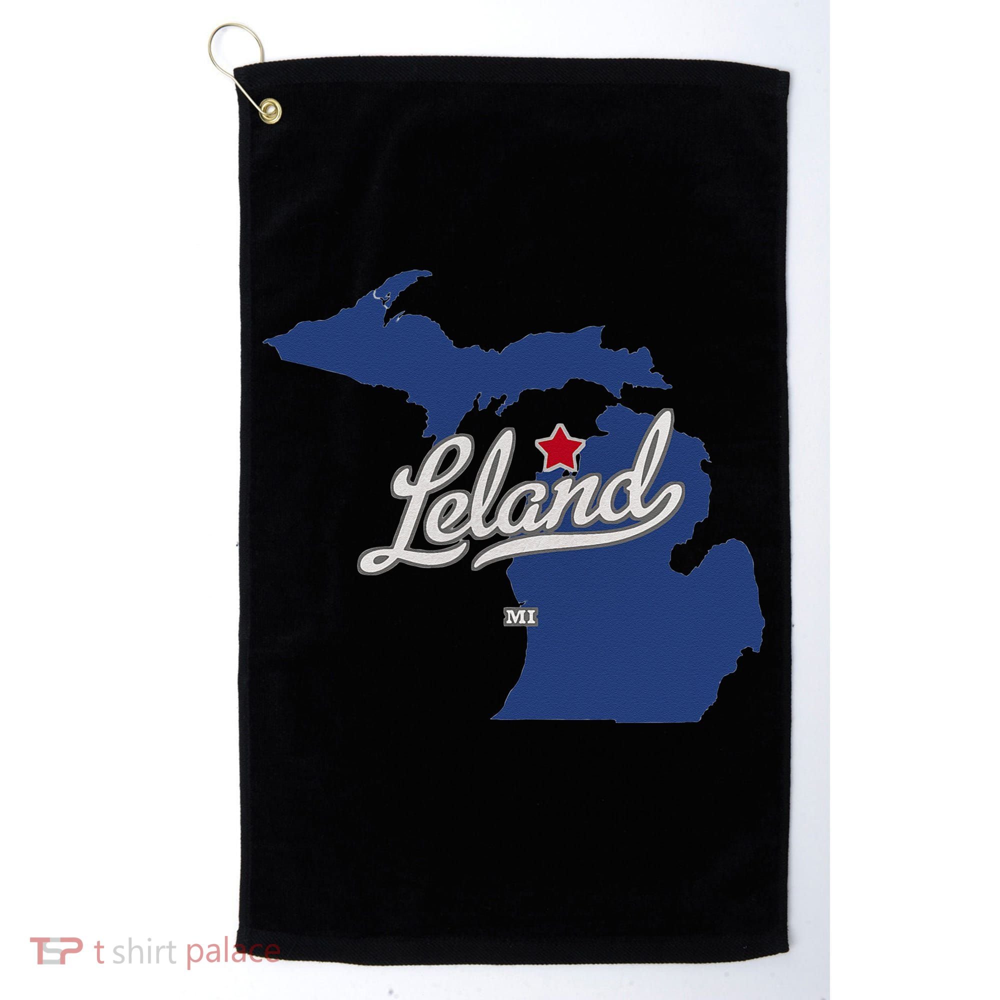 Leland Michigan MI Map Golf Towel