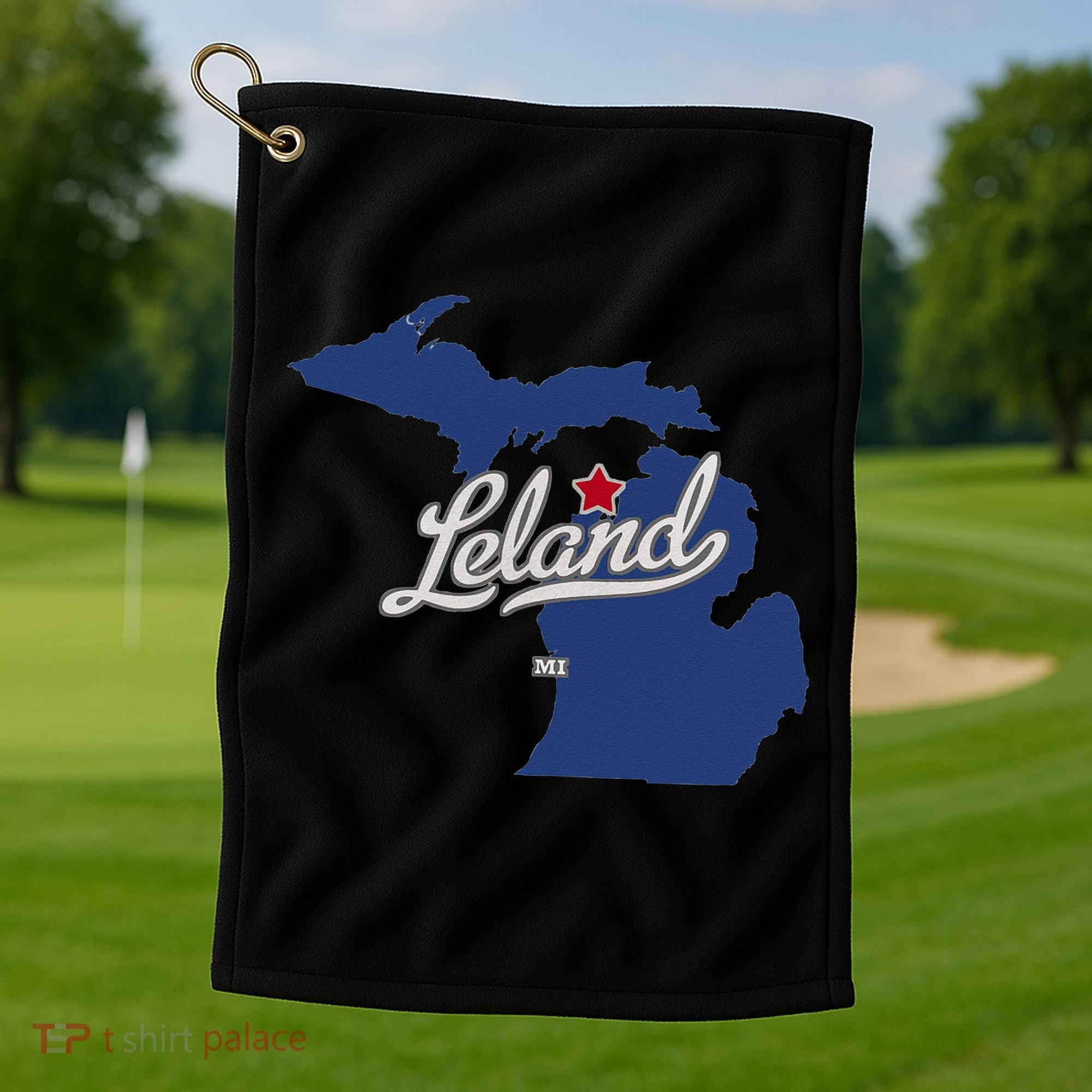 Leland Michigan MI Map Golf Towel