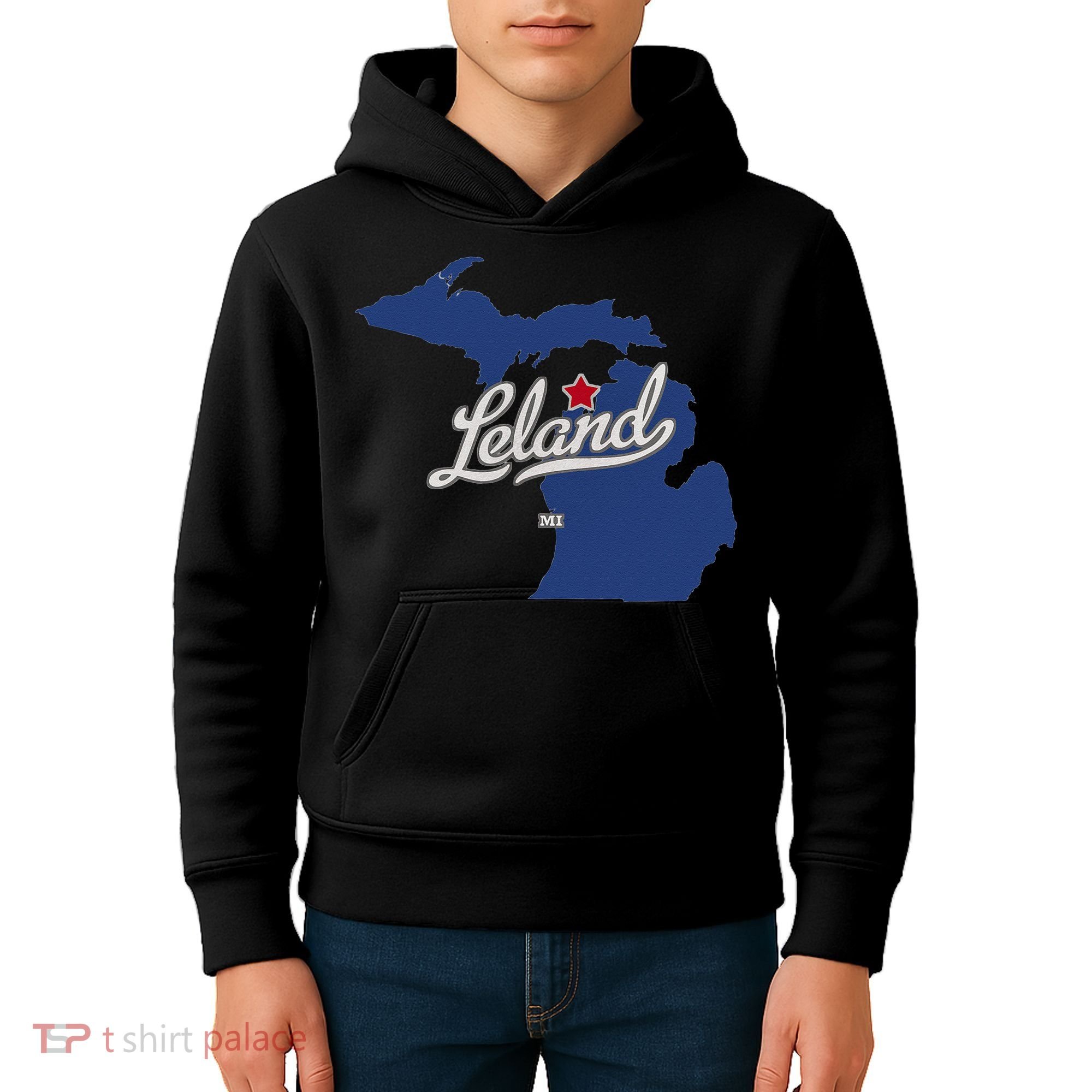 Leland Michigan MI Map Kids Hoodie