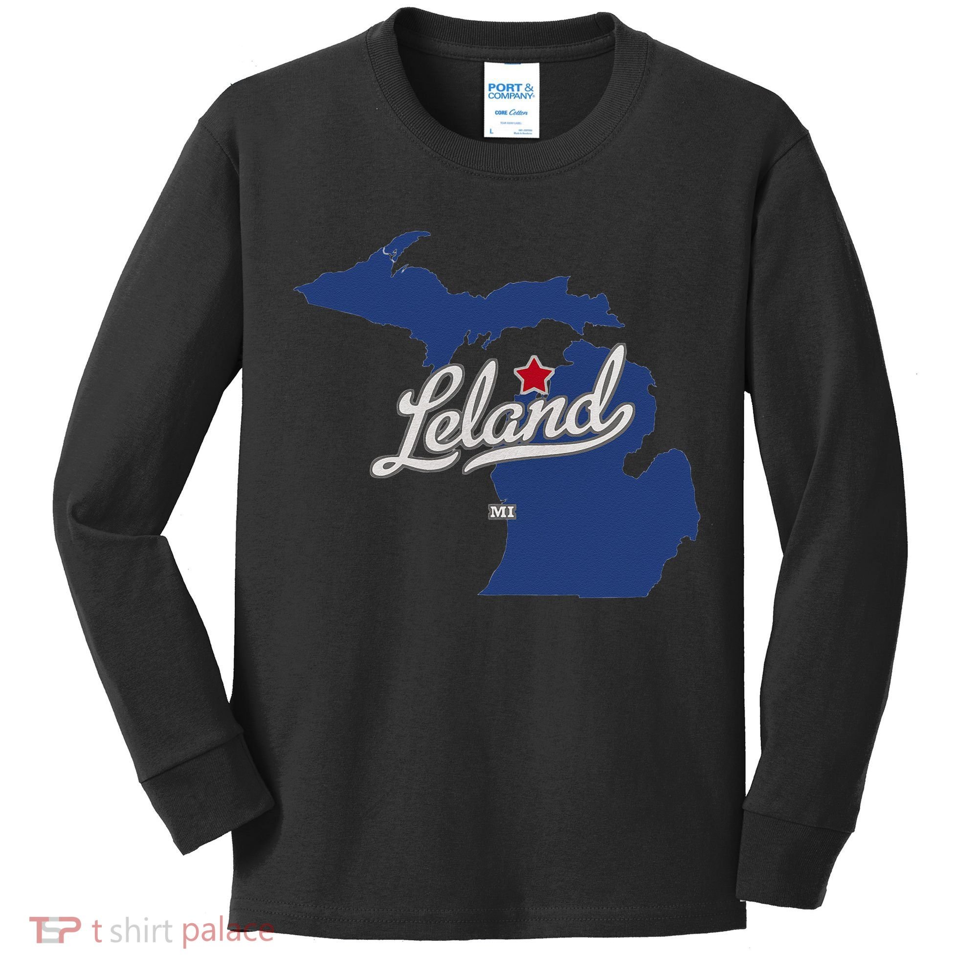 Leland Michigan MI Map Kids Long Sleeve Shirt