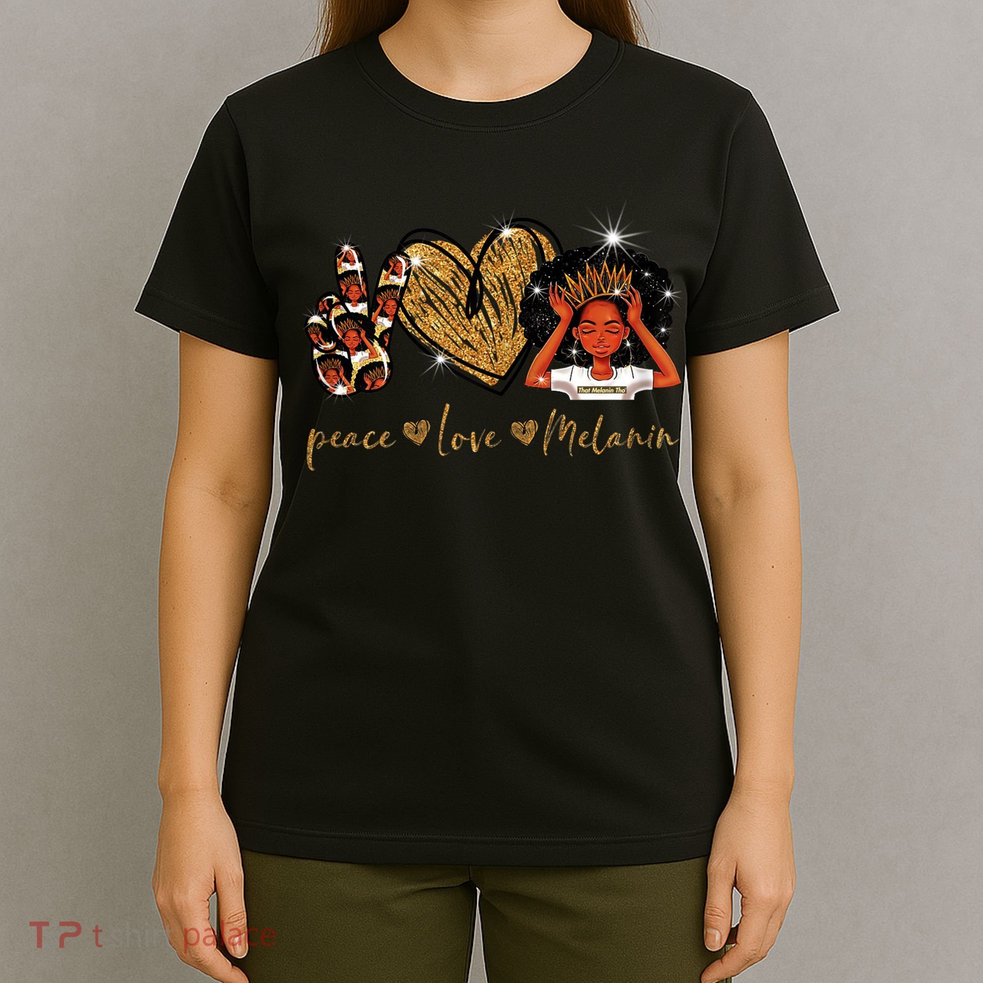 Love My Melanin Gift Black Owned Business Peace Love Melanin Gift T-Shirt