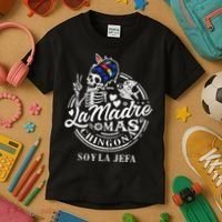 La Madre Mas Chingona Soy La Jefa Skeleton Lover Kids T-Shirt thumb 3