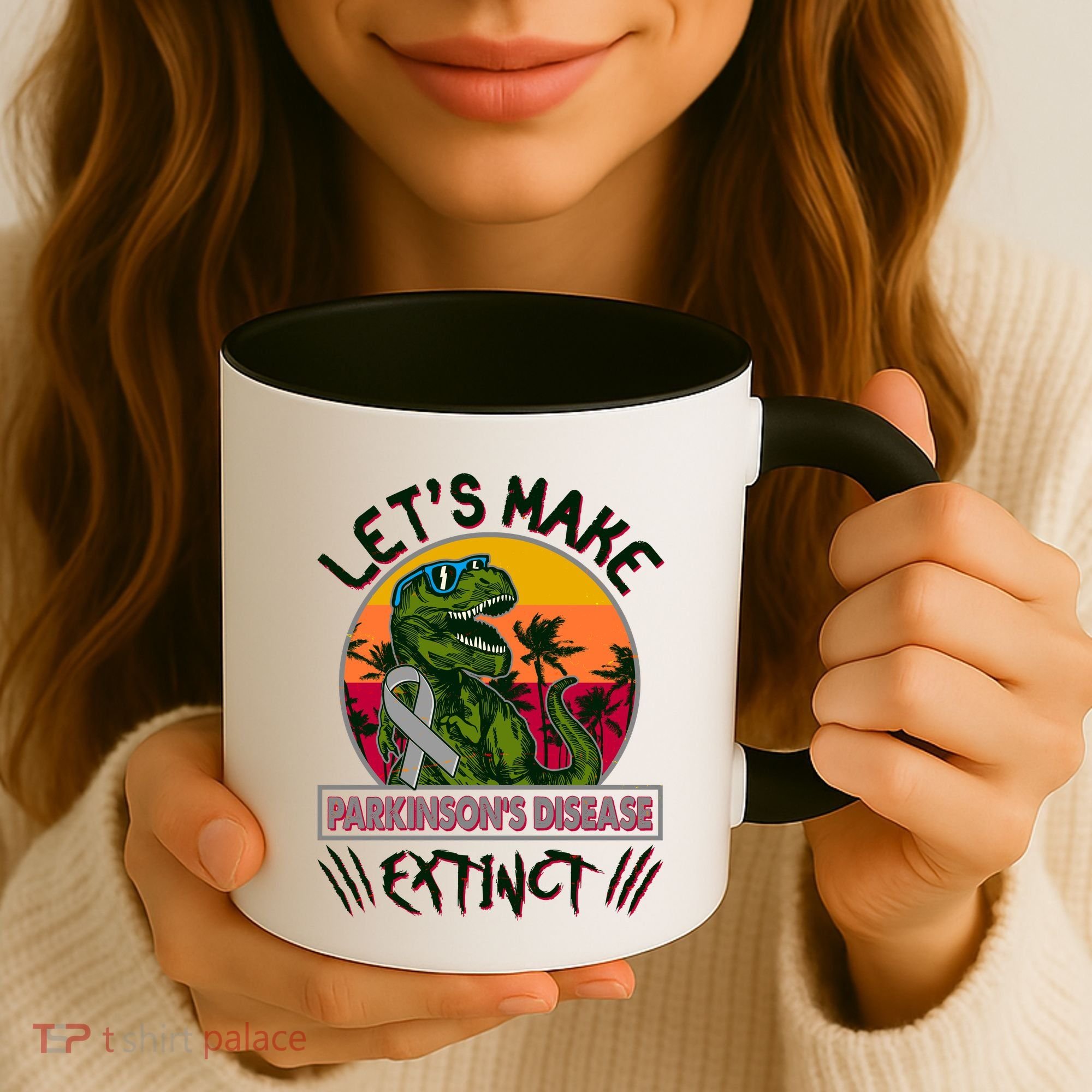 Let's Make Parkinson's Disease Extinct TRex Dinosaur Coffee Mug