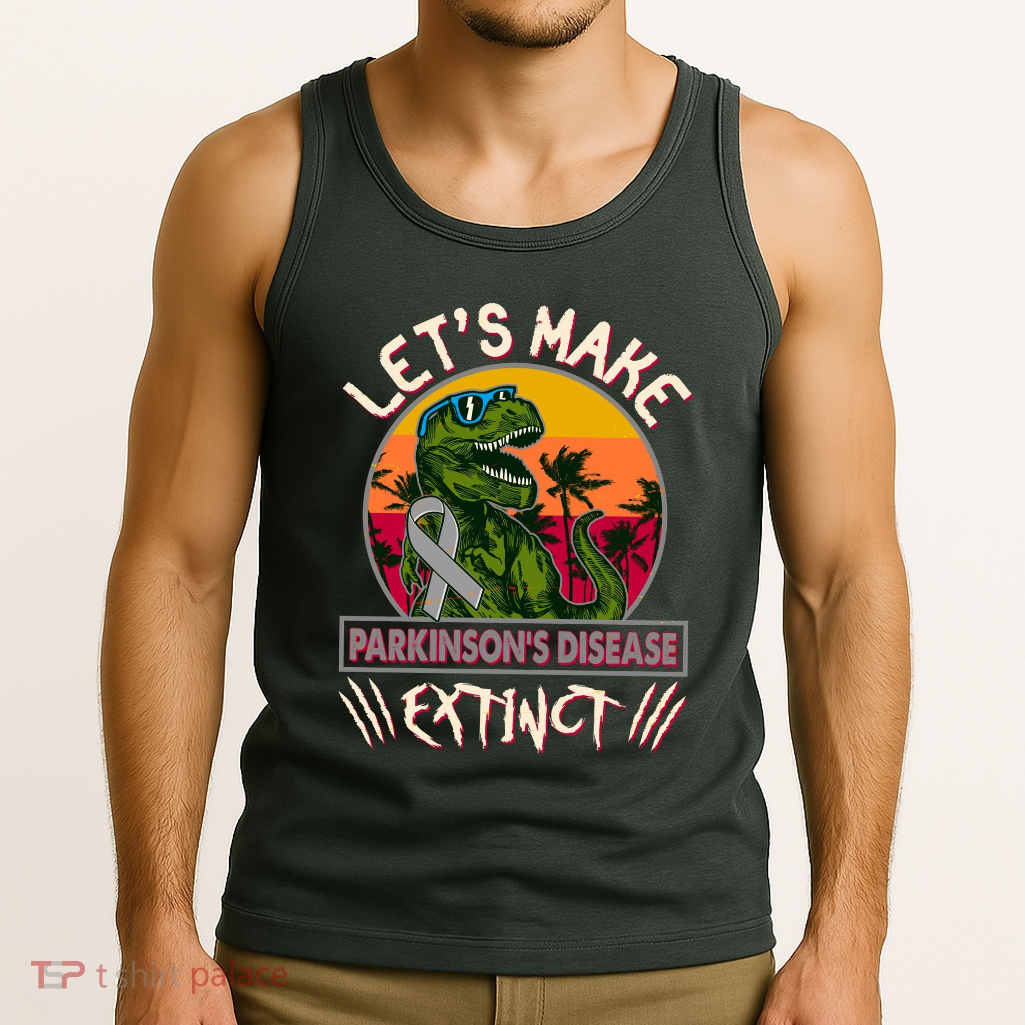 Let's Make Parkinson's Disease Extinct TRex Dinosaur Tank Top