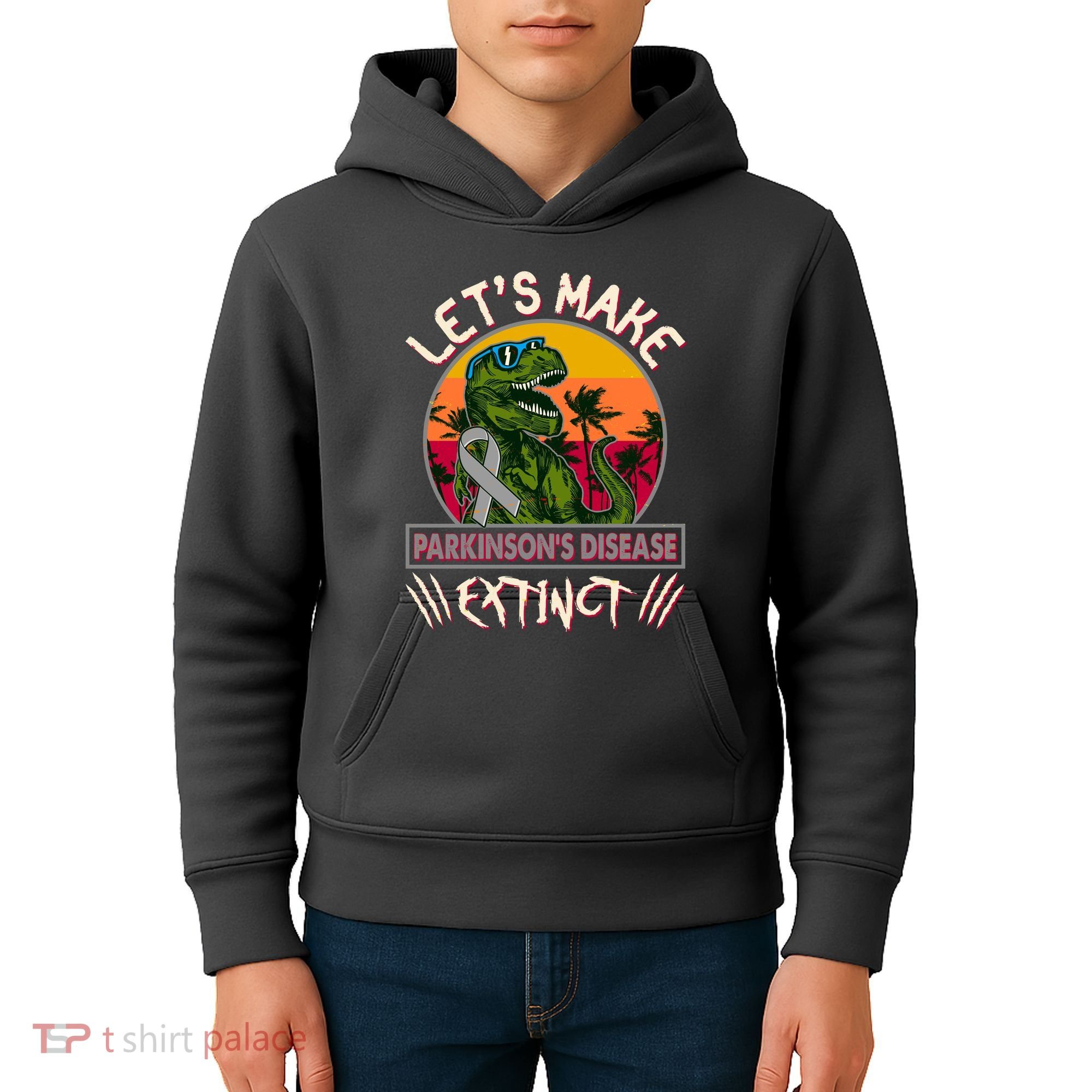 Let's Make Parkinson's Disease Extinct TRex Dinosaur Kids Hoodie