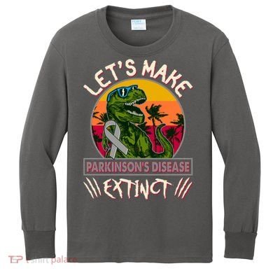 Let's Make Parkinson's Disease Extinct TRex Dinosaur Kids Long Sleeve Shirt