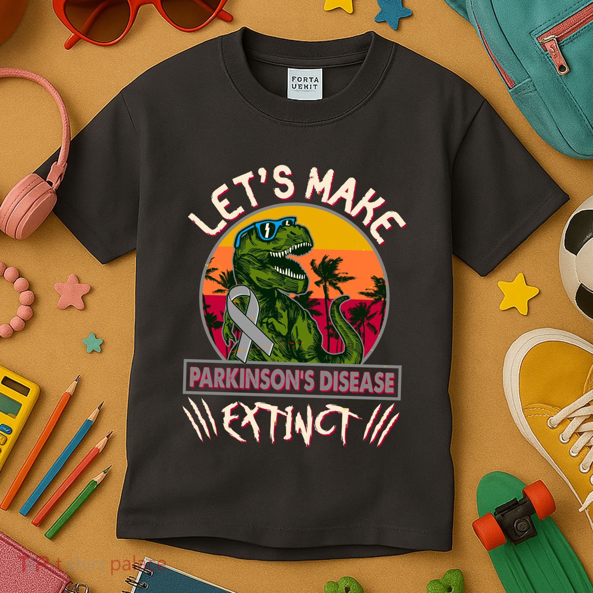 Let's Make Parkinson's Disease Extinct TRex Dinosaur Kids T-Shirt