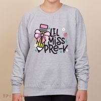 Little Miss Pre K Pencil Bow First Day Of School Women's Sweatshirt thumb 0