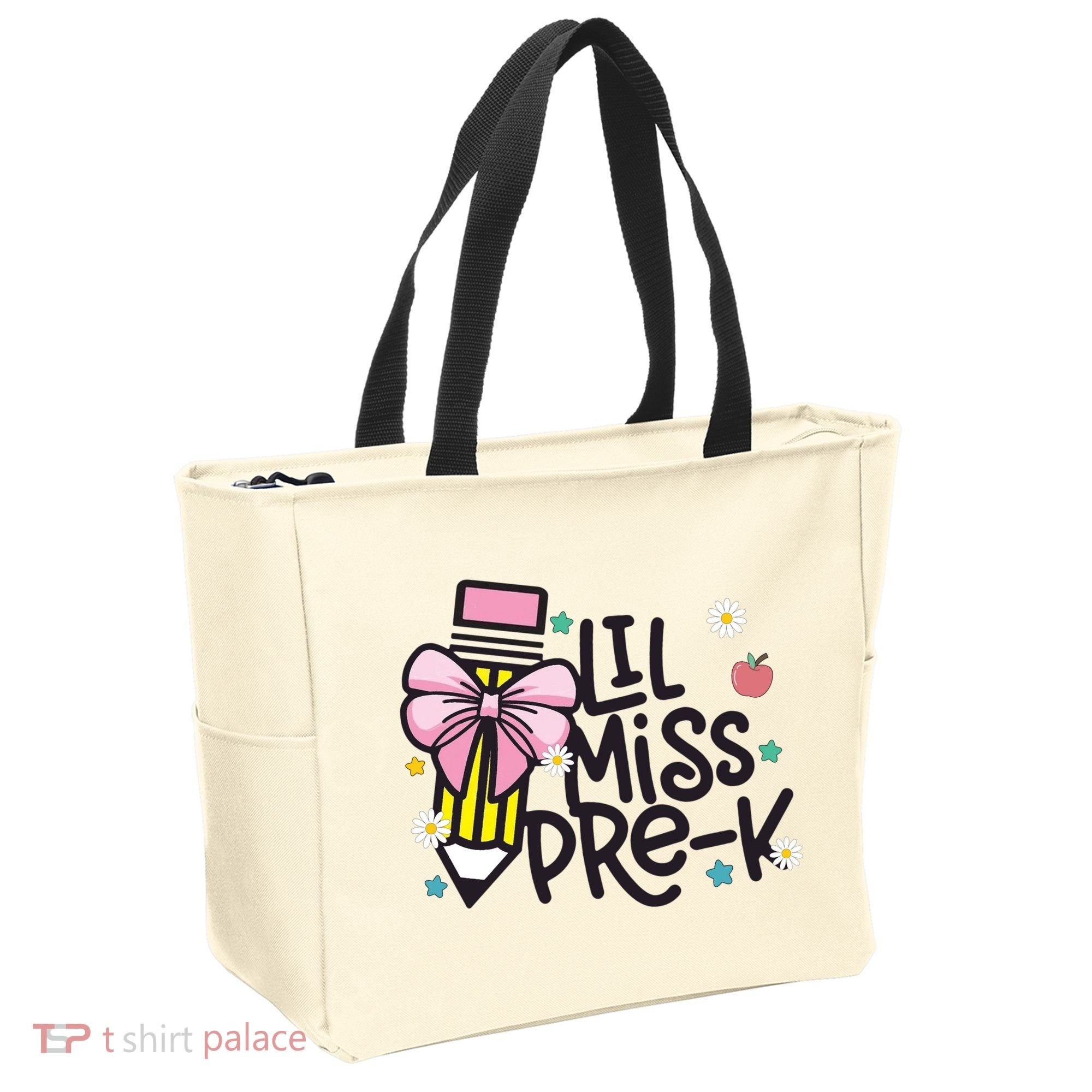 Little Miss Pre K Pencil Bow First Day Of School Tote Bag