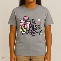 Little Miss Pre K Pencil Bow First Day Of School T-Shirt thumb 4