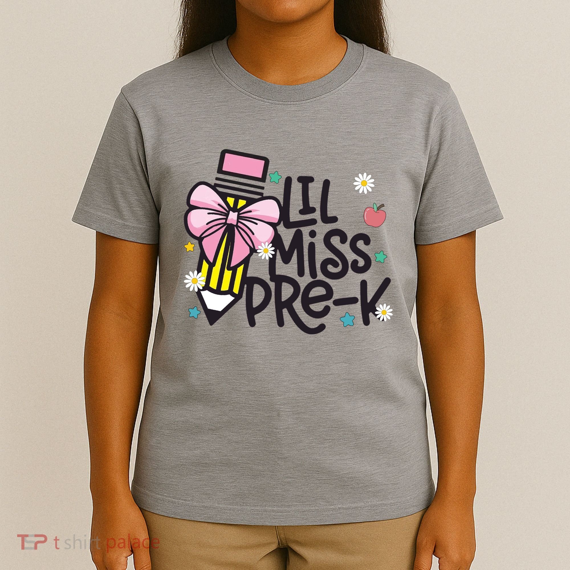 Little Miss Pre K Pencil Bow First Day Of School T-Shirt