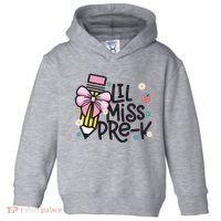 Little Miss Pre K Pencil Bow First Day Of School Toddler Hoodie thumb 0