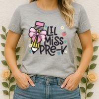 Little Miss Pre K Pencil Bow First Day Of School Women's T-Shirt thumb 2
