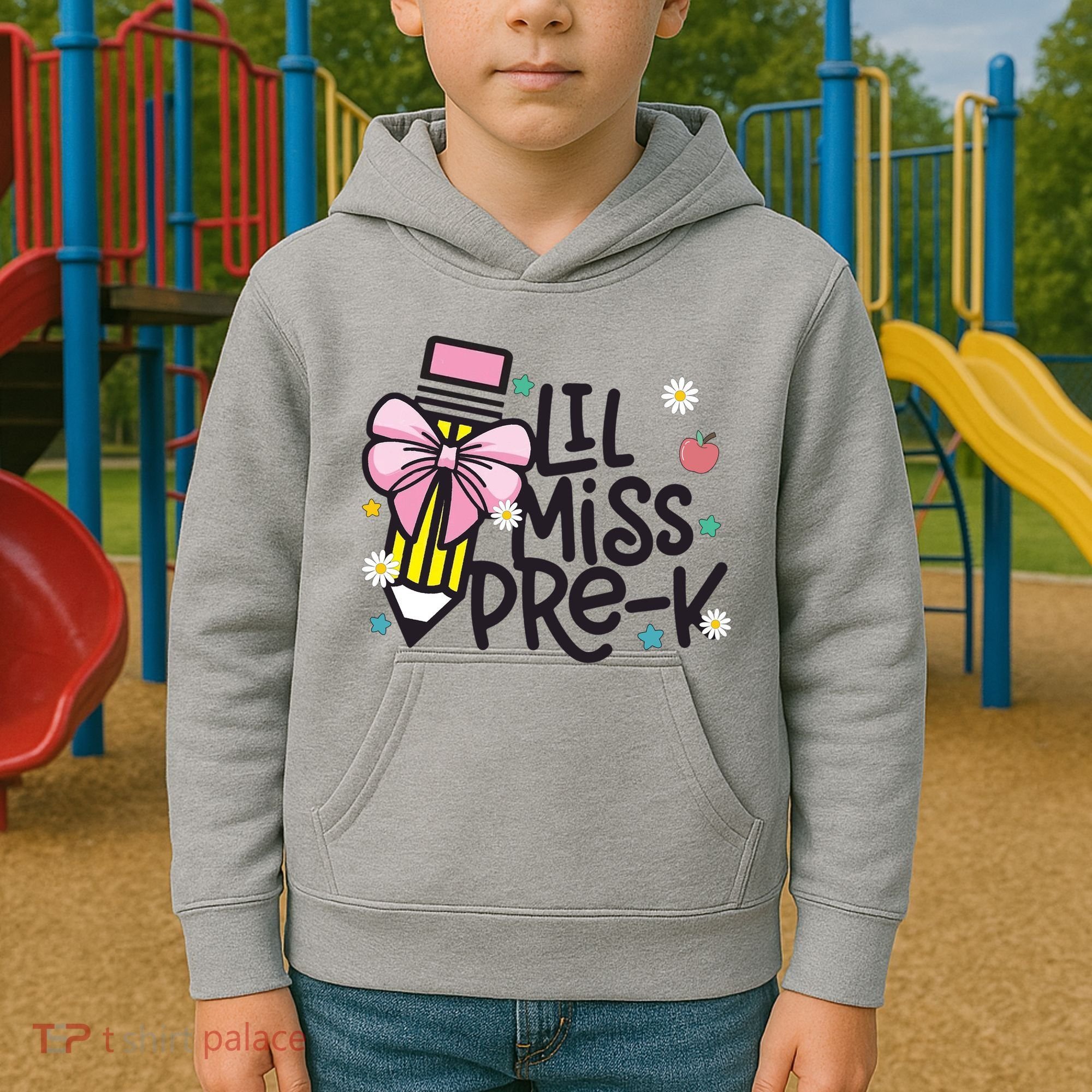 Little Miss Pre K Pencil Bow First Day Of School Kids Hoodie