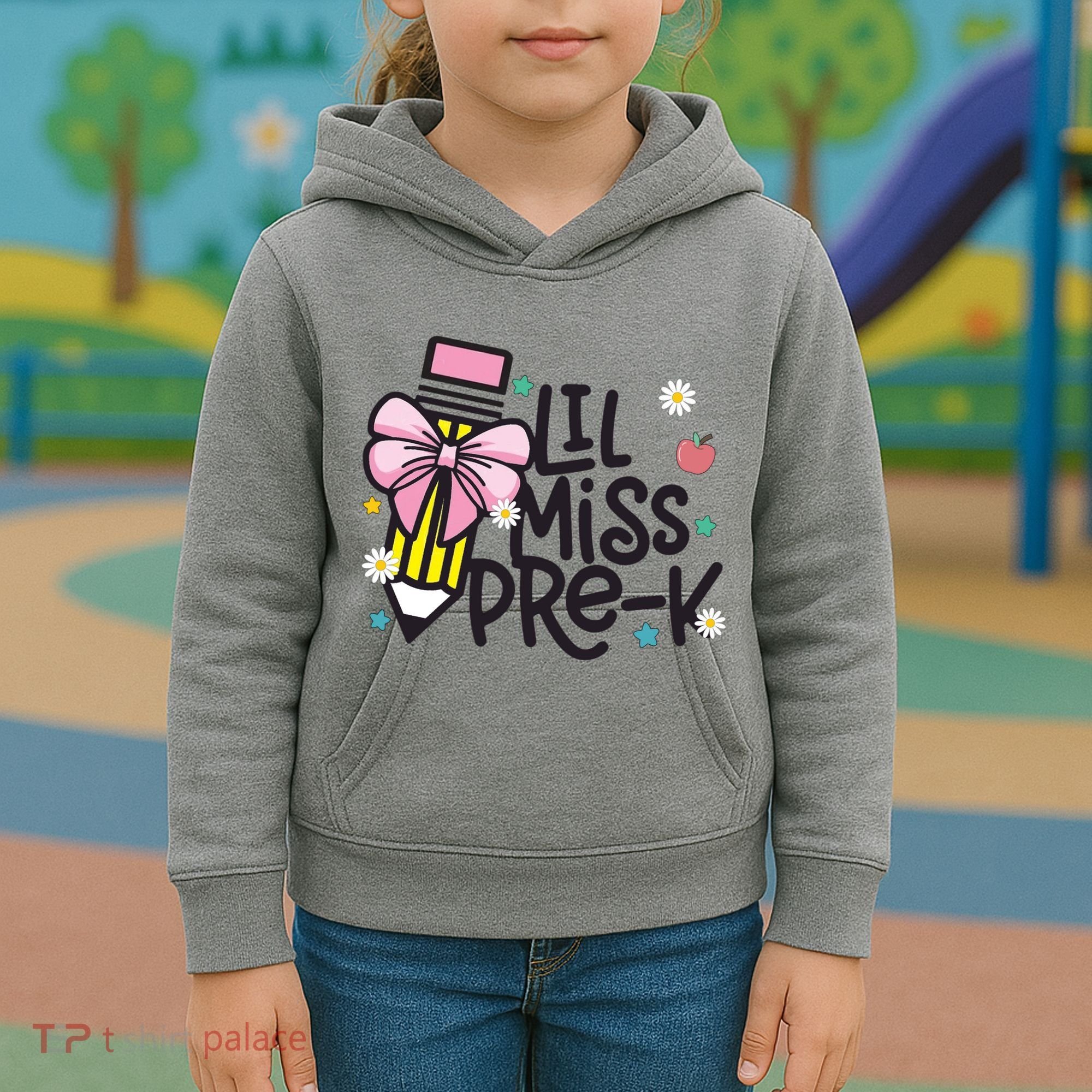 Little Miss Pre K Pencil Bow First Day Of School Kids Hoodie