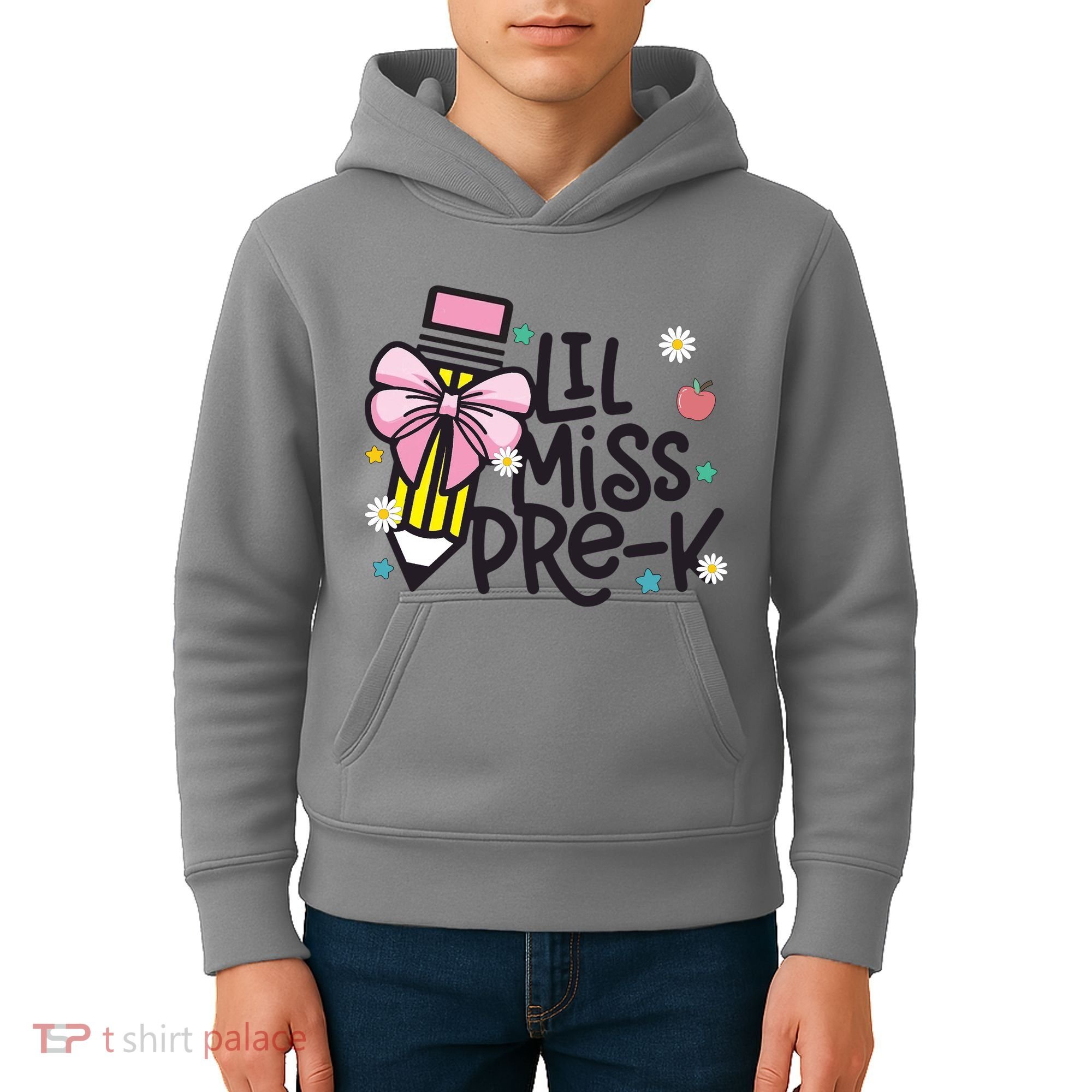 Little Miss Pre K Pencil Bow First Day Of School Kids Hoodie