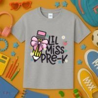 Little Miss Pre K Pencil Bow First Day Of School Kids T-Shirt thumb 3