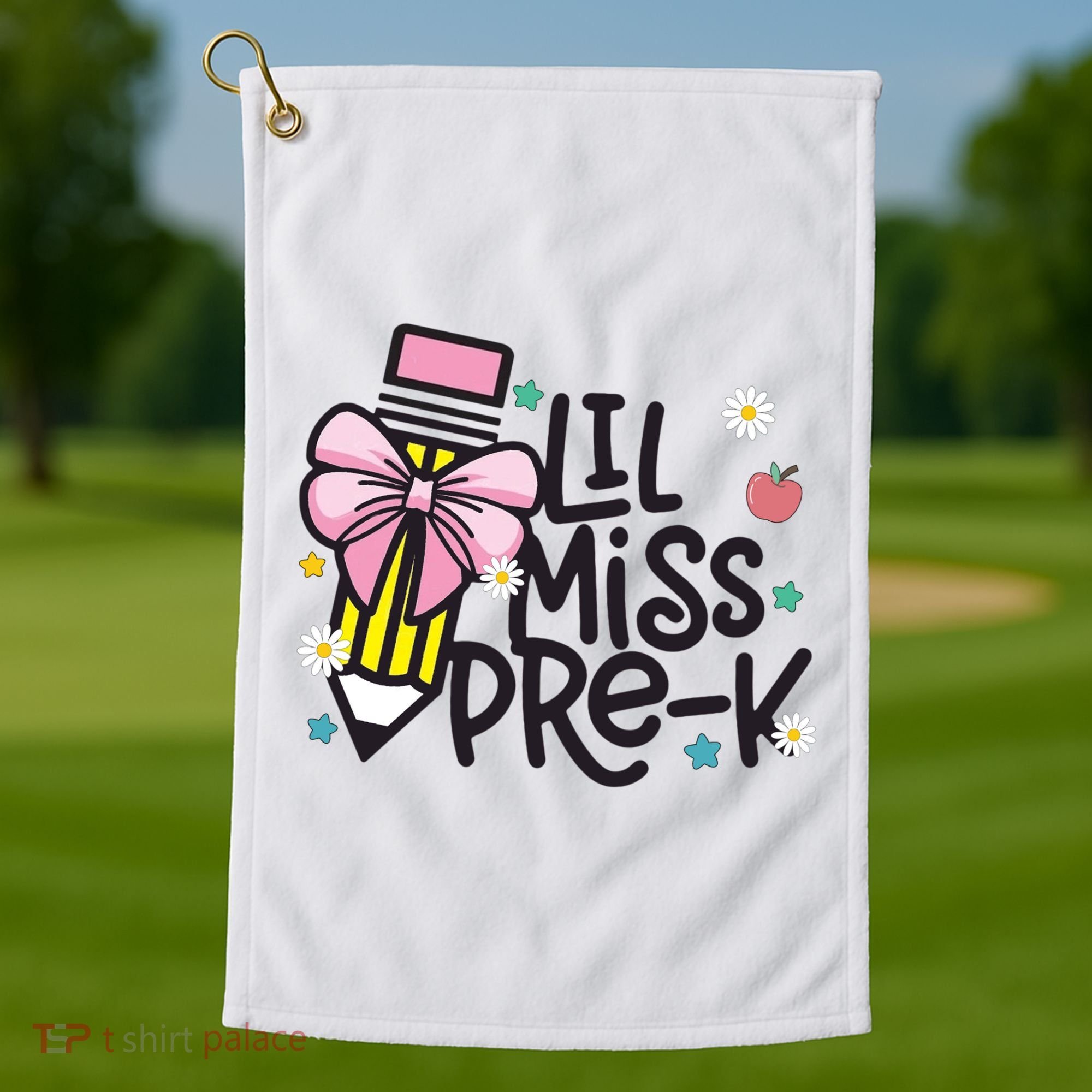 Little Miss Pre K Pencil Bow First Day Of School Golf Towel