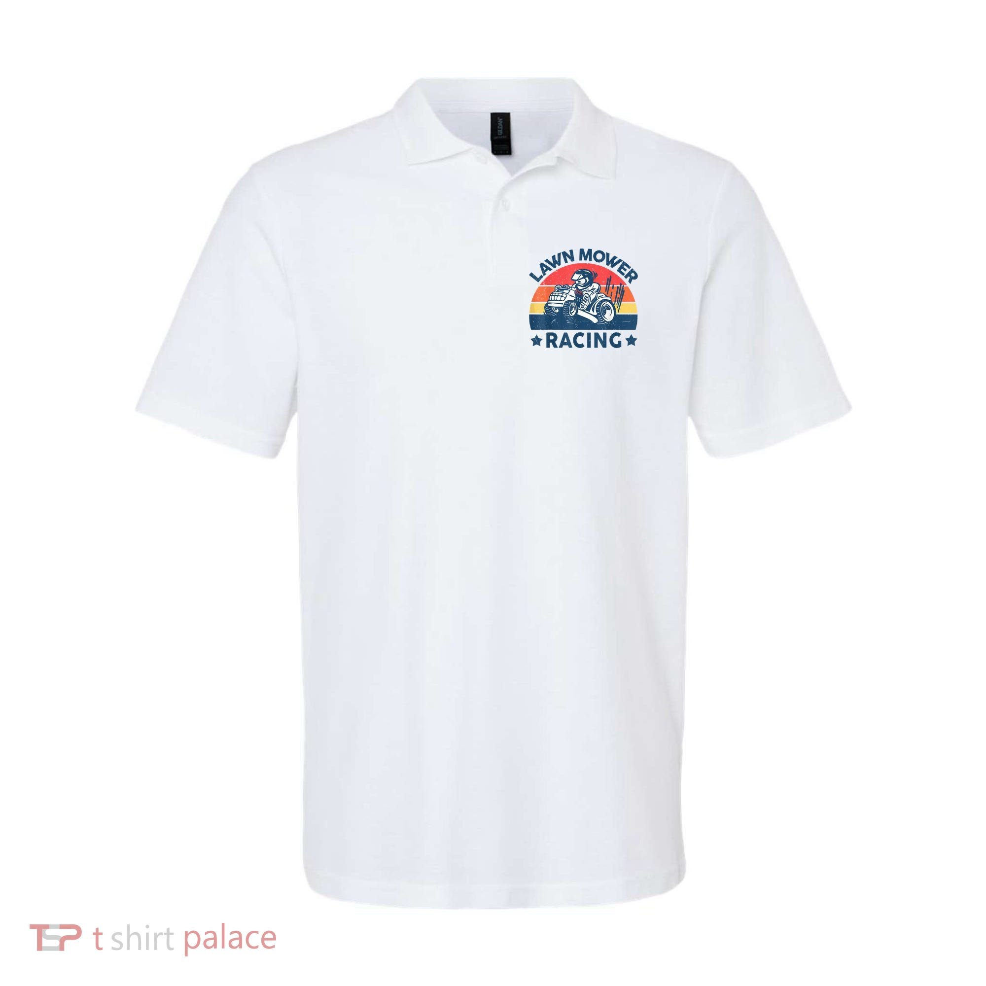 Lawn Mower Racing Lawn Mowing Funny Landscaping Polo
