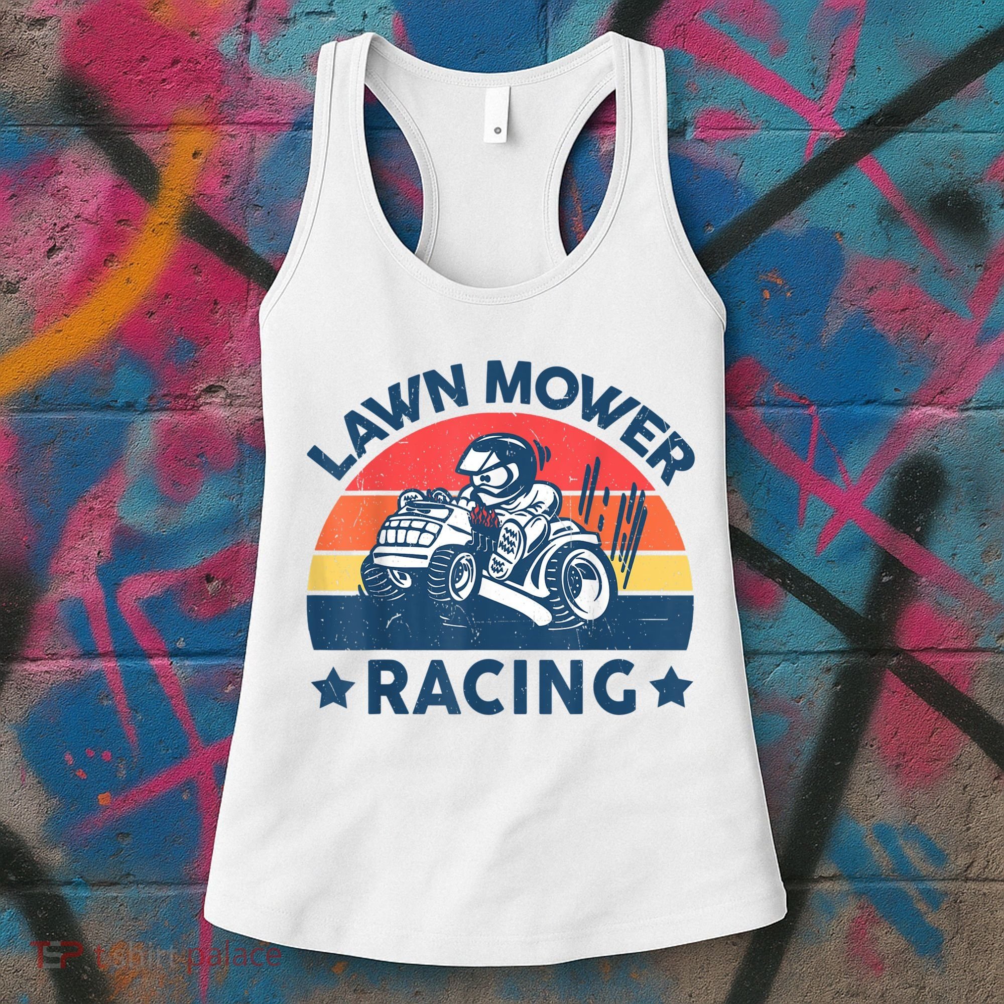 Lawn Mower Racing Lawn Mowing Funny Landscaping Women's Tank Top