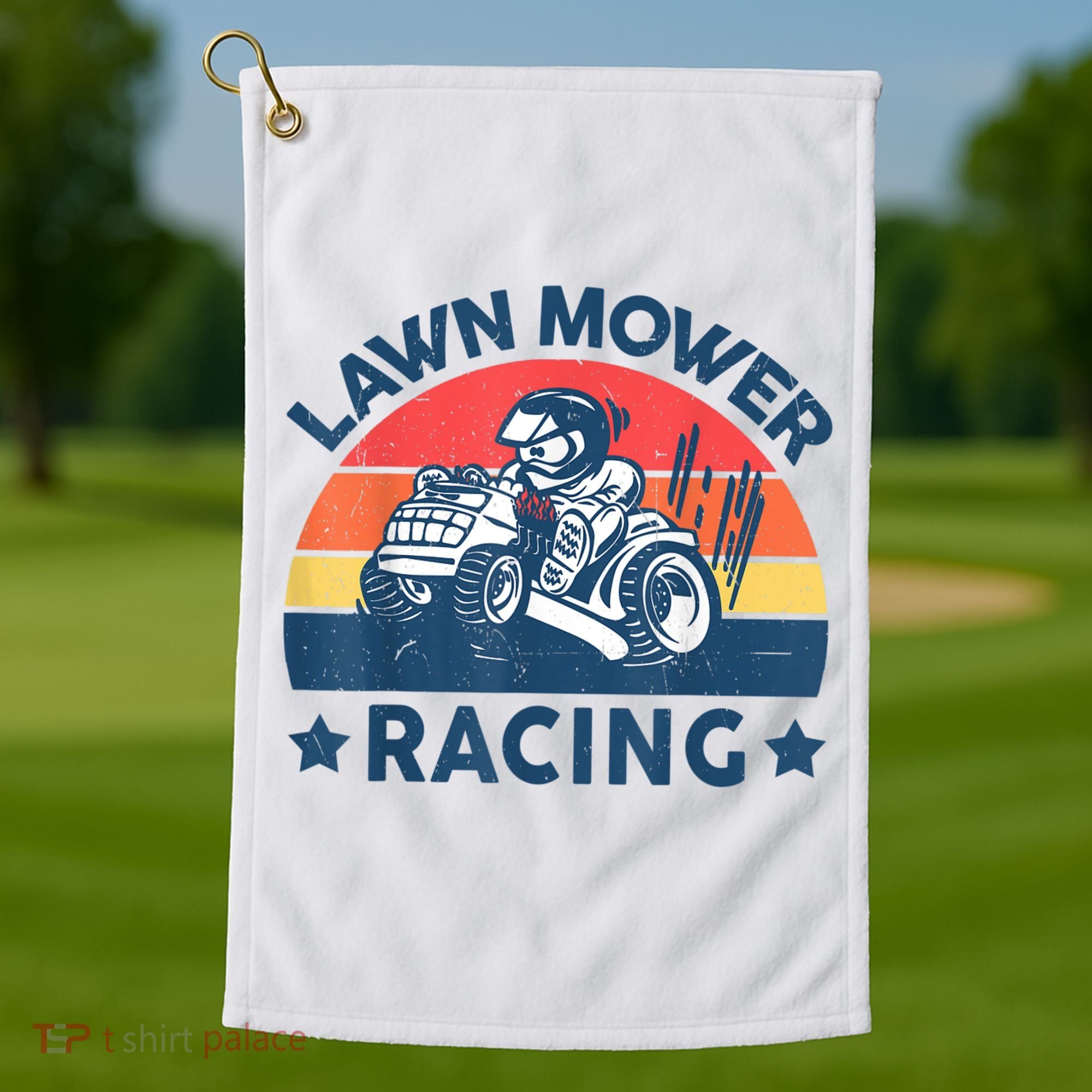Lawn Mower Racing Lawn Mowing Funny Landscaping Golf Towel
