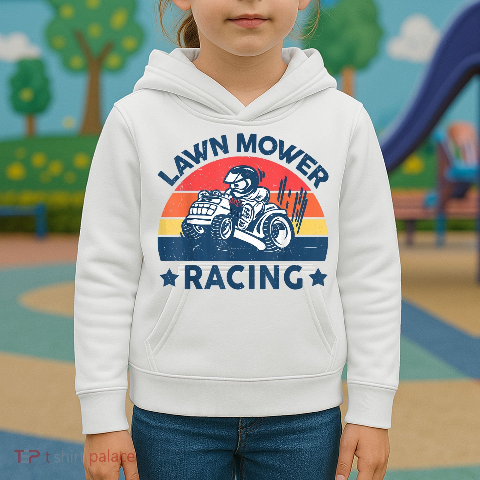 Lawn Mower Racing Lawn Mowing Funny Landscaping Kids Hoodie
