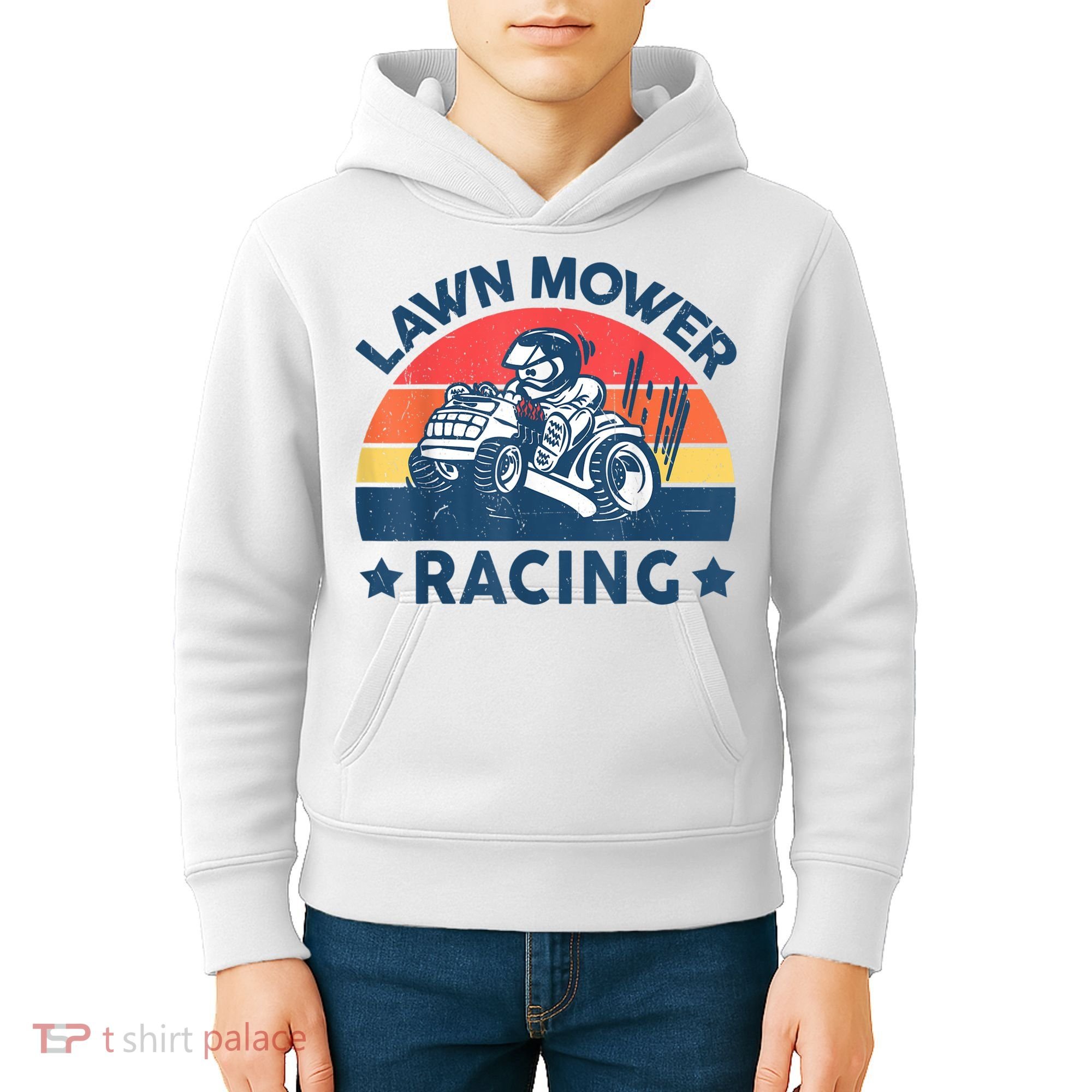 Lawn Mower Racing Lawn Mowing Funny Landscaping Kids Hoodie