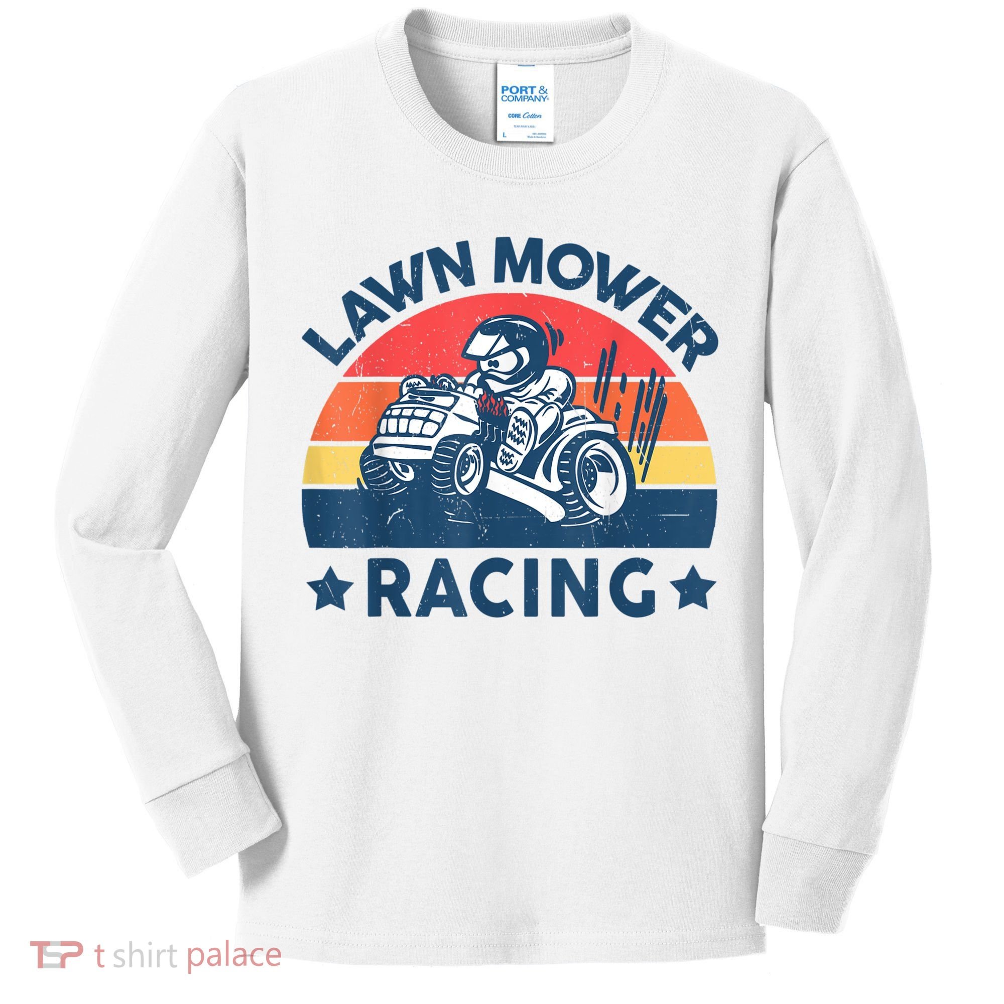 Lawn Mower Racing Lawn Mowing Funny Landscaping Kids Long Sleeve Shirt