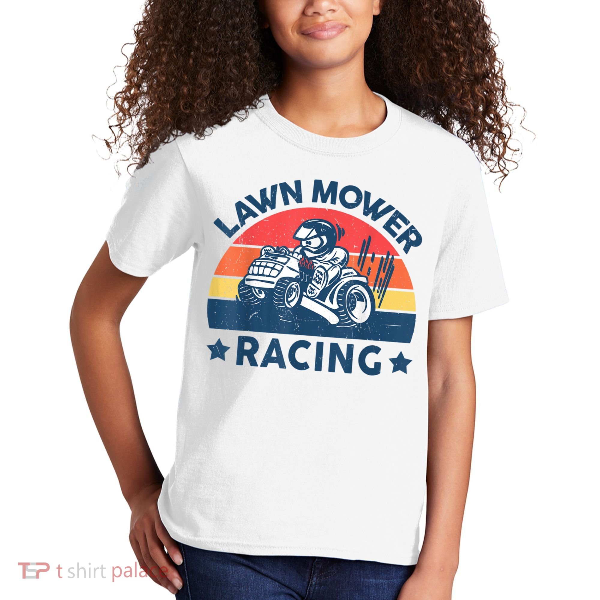 Lawn Mower Racing Lawn Mowing Funny Landscaping Kids T-Shirt