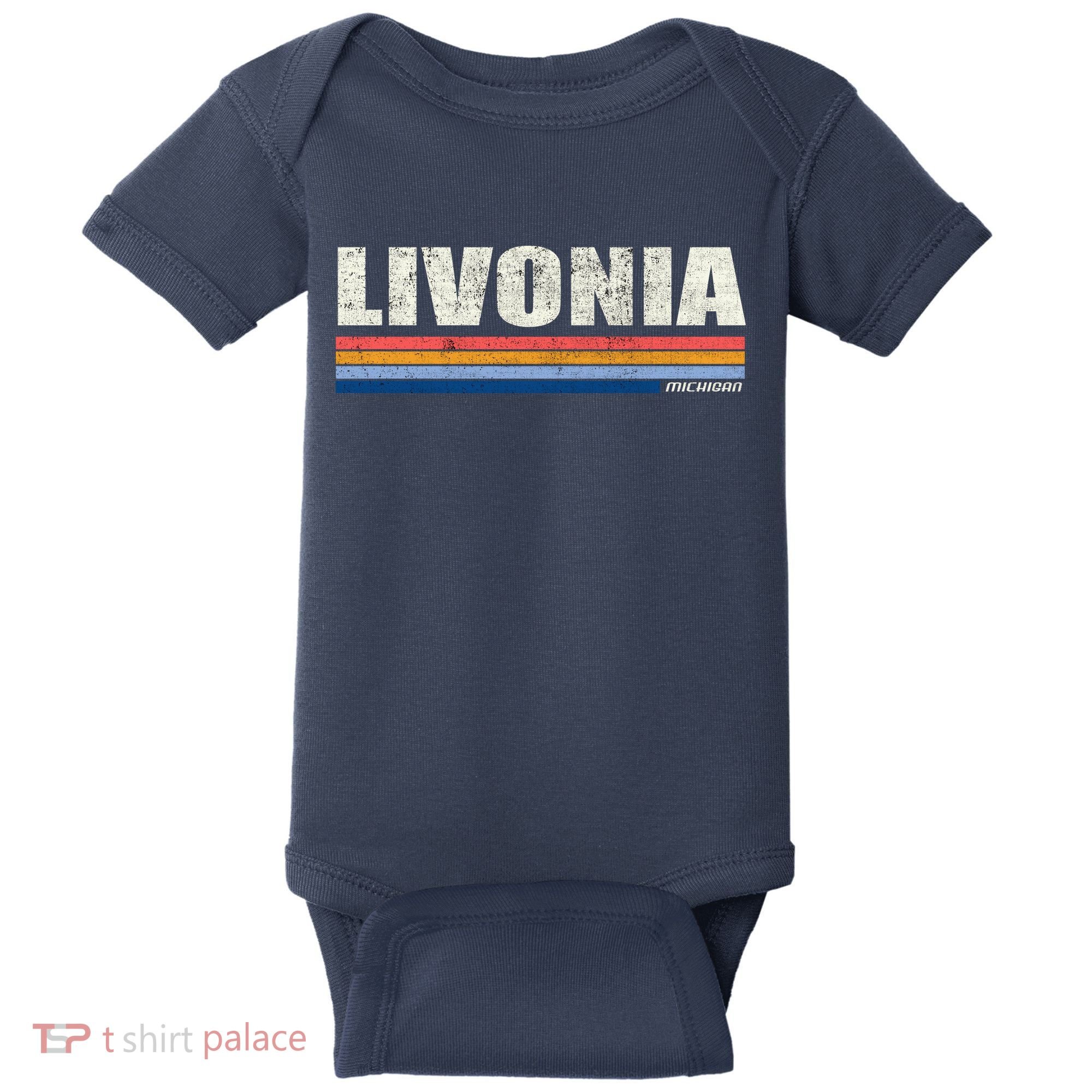 Livonia Michigan Retro Style 1980's Logo Baby Bodysuit