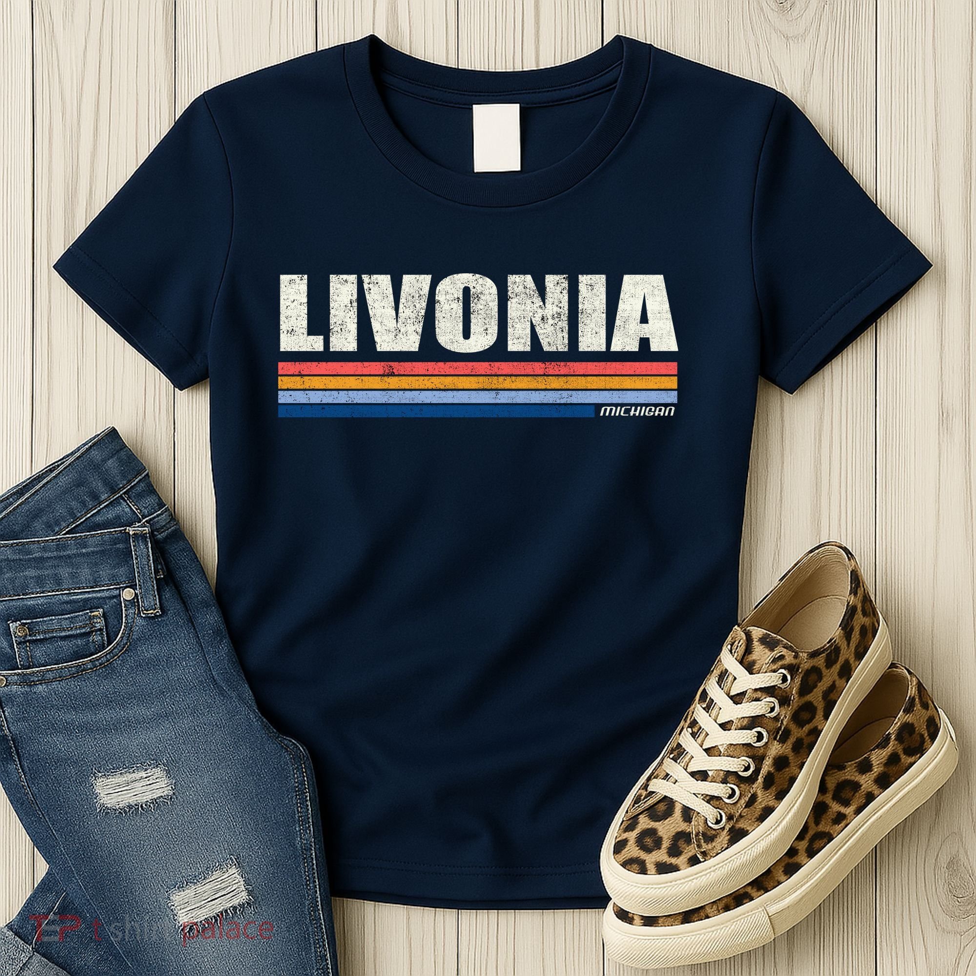 Livonia Michigan Retro Style 1980's Logo Women's T-Shirt