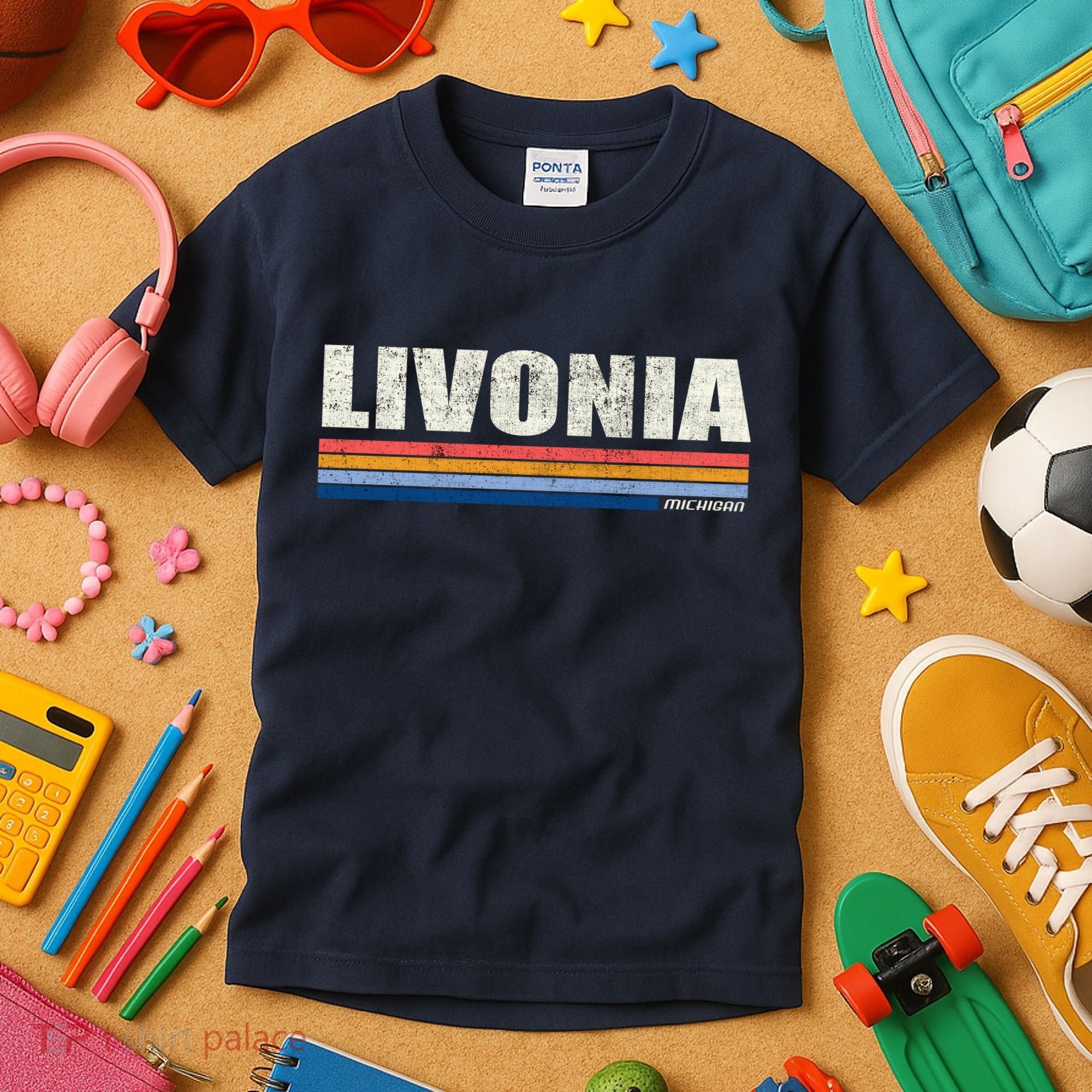 Livonia Michigan Retro Style 1980's Logo Kids T-Shirt