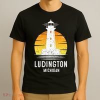 Ludington Michigan Retro Vintage Lighthouse Idea Gifts T-Shirt thumb 3