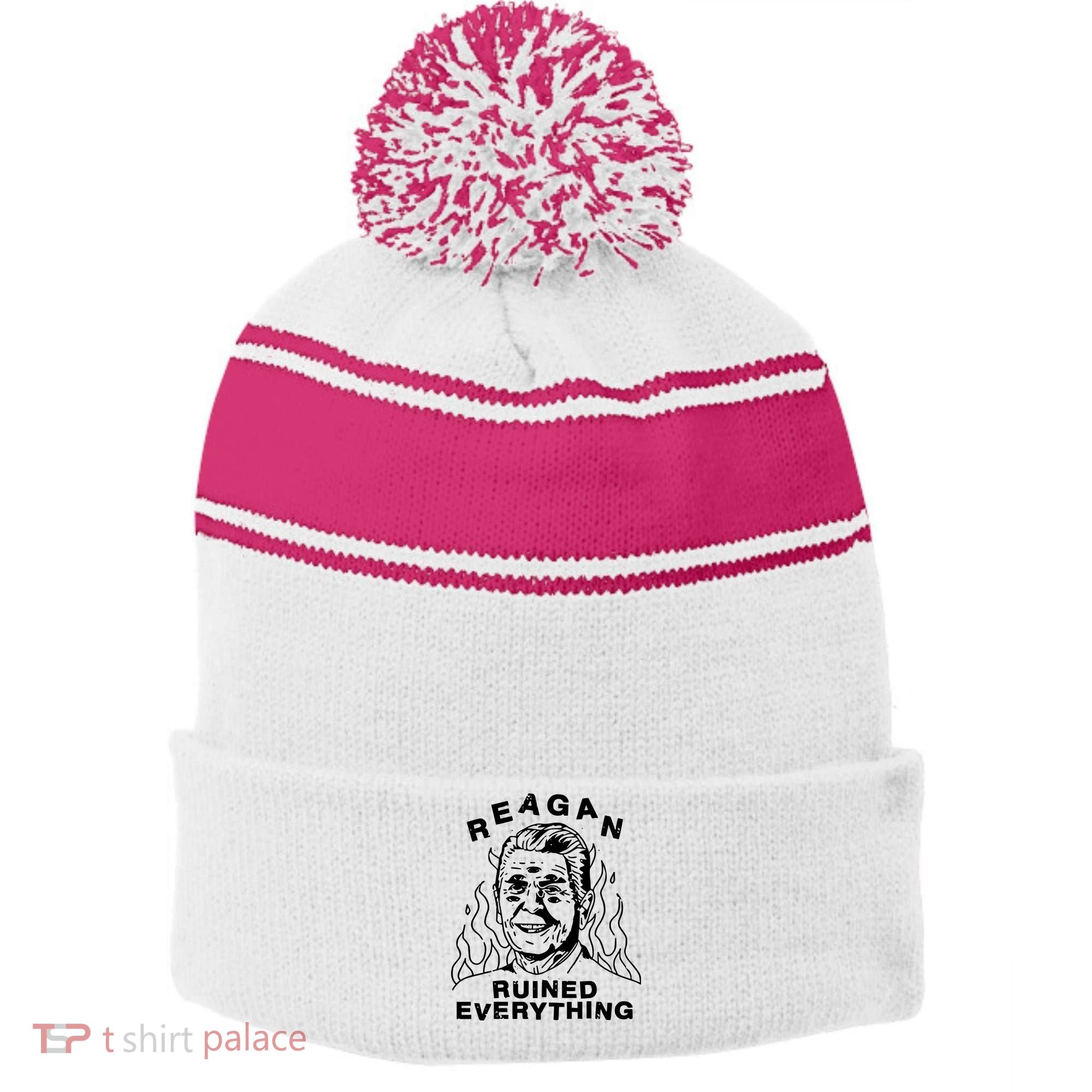 Leeja Miller Reagan Ruined Everything Stripe Pom Pom Beanie
