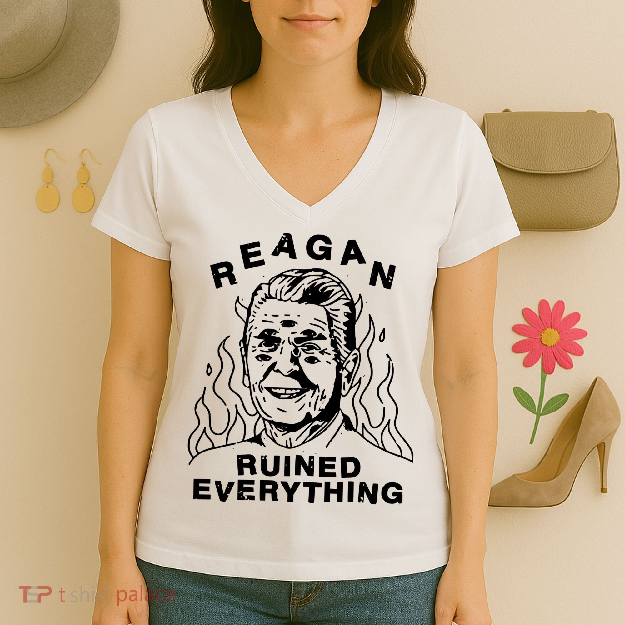 Leeja Miller Reagan Ruined Everything Women's V-Neck T-Shirt