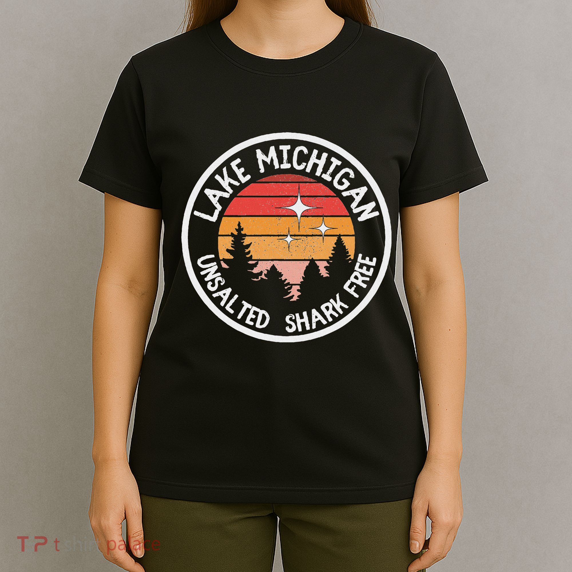 Lake Michigan Retro Unsalted Shark Free Lake Mi Vacation T-Shirt