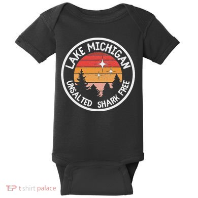 Lake Michigan Retro Unsalted Shark Free Lake Mi Vacation Baby Bodysuit