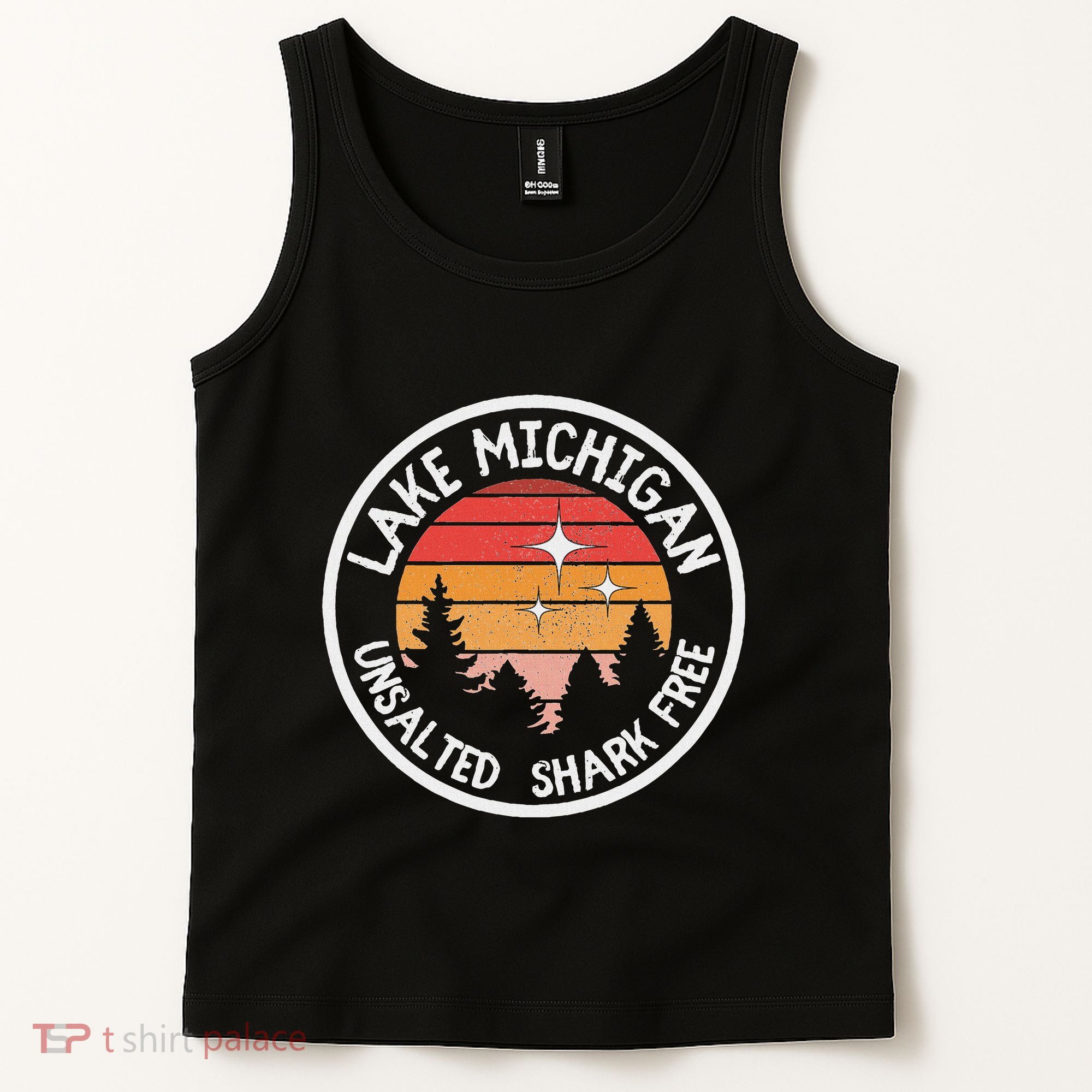 Lake Michigan Retro Unsalted Shark Free Lake Mi Vacation Tank Top