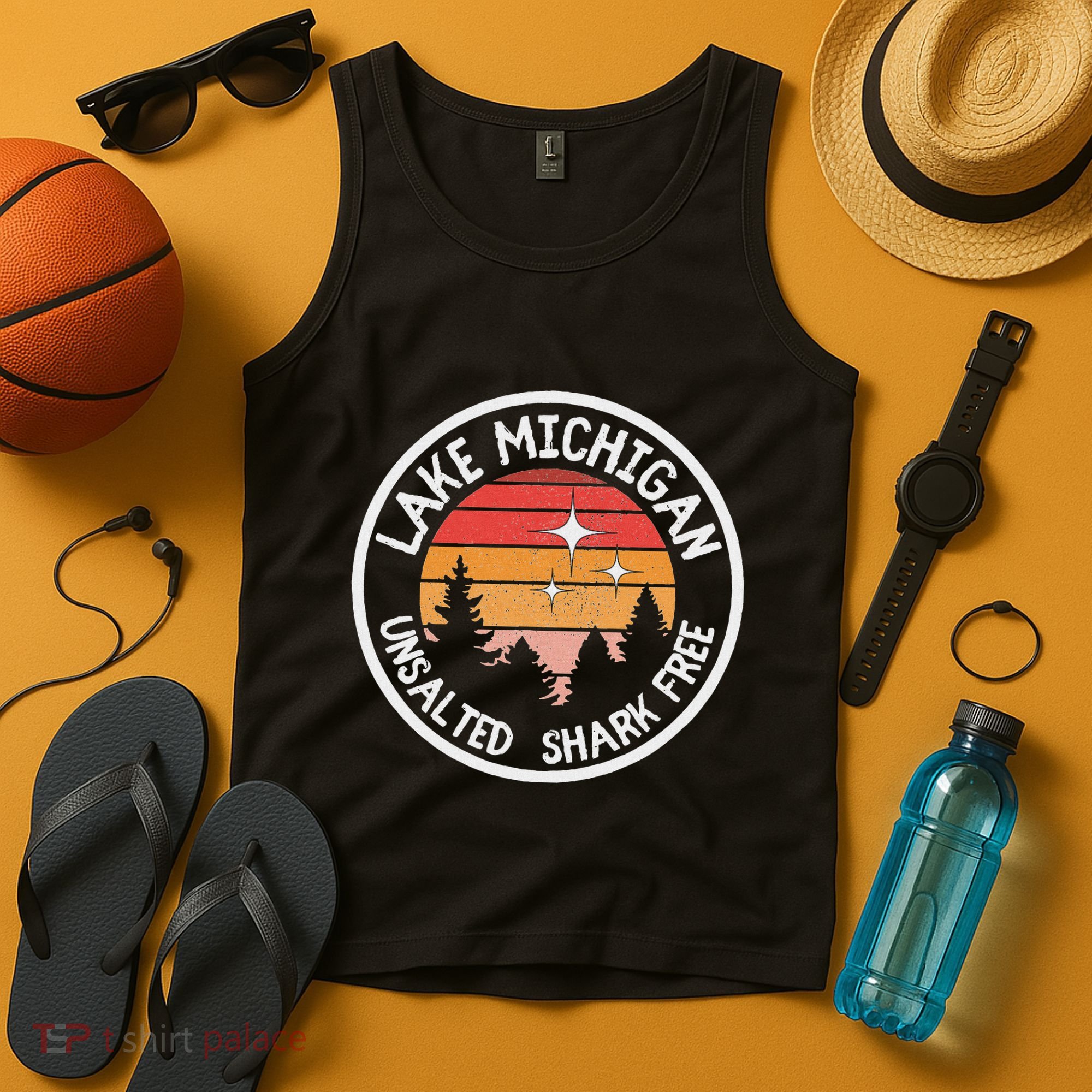 Lake Michigan Retro Unsalted Shark Free Lake Mi Vacation Tank Top